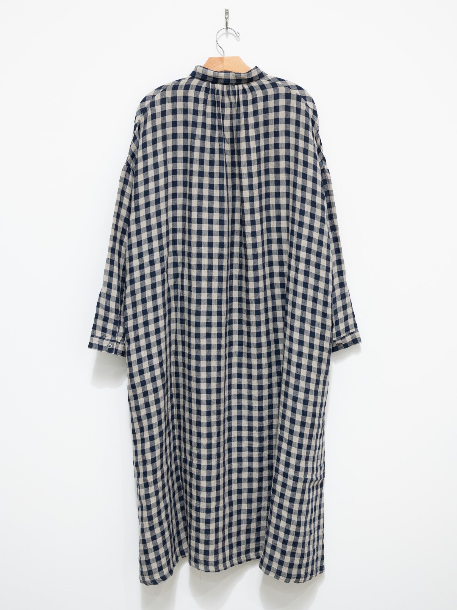Namu Shop - Ichi Antiquites AZUMADAKI Linen Gingham Dress - Beige x Navy