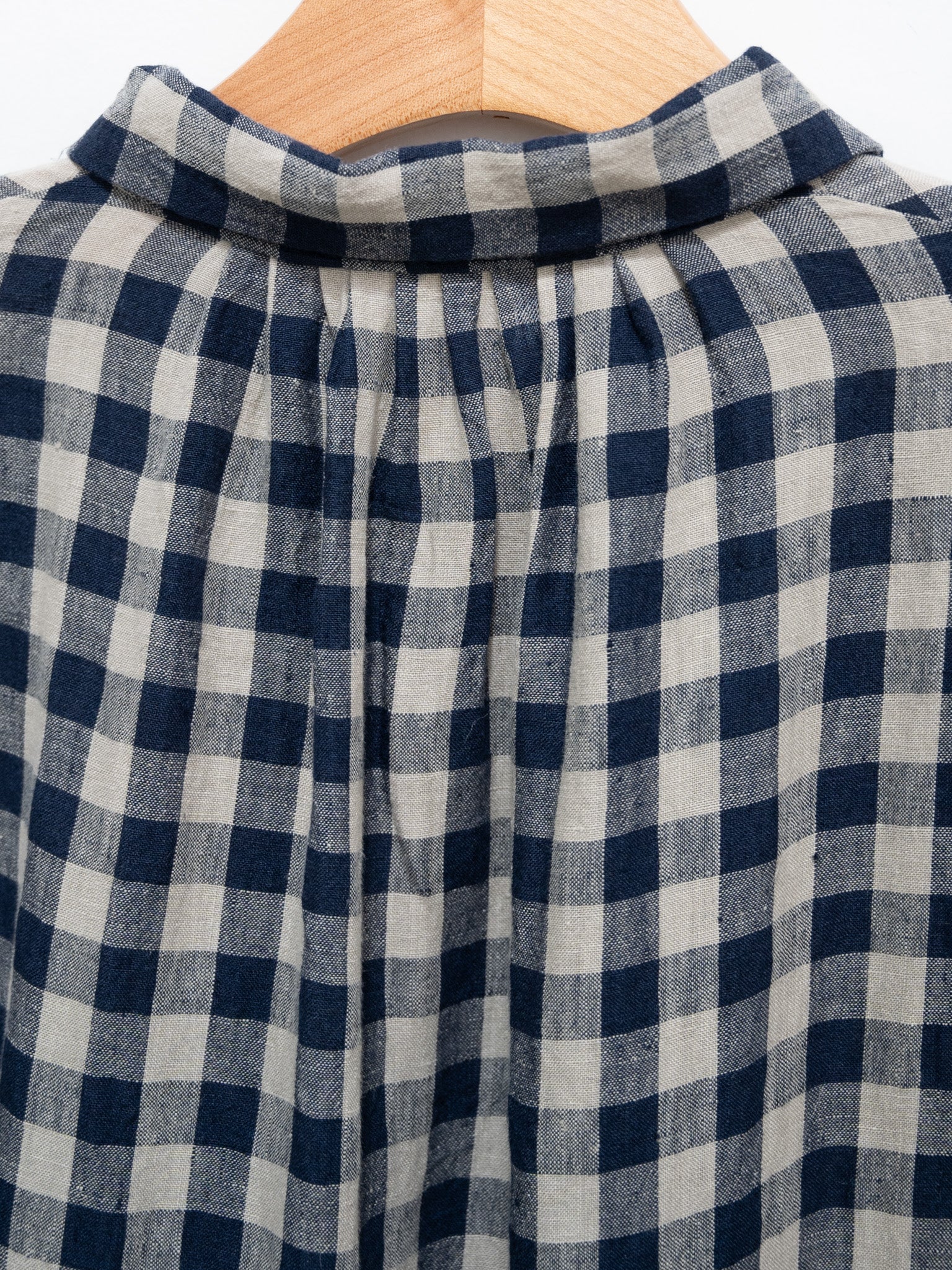 Namu Shop - Ichi Antiquites AZUMADAKI Linen Gingham Dress - Beige x Navy