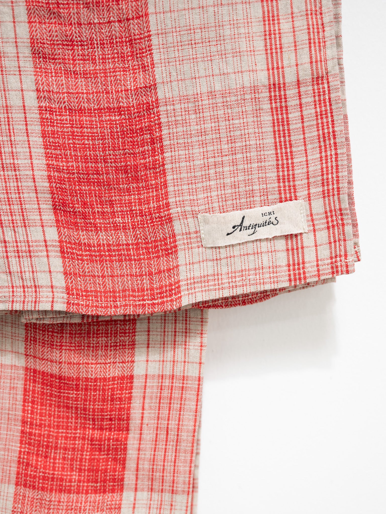 Namu Shop - Ichi Antiquites Linen Big Check Stole - Red