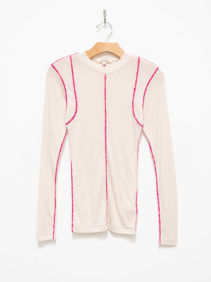 Namu Shop - Unfil Superfine Merino Ribbed Jersey Tee With Mohair Stitch - Beige x Pink