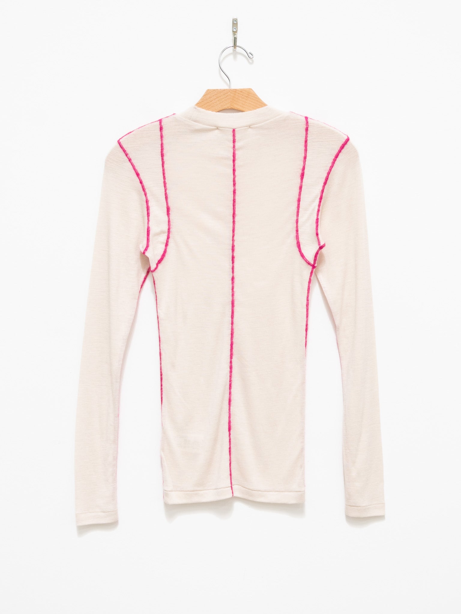 Namu Shop - Unfil Superfine Merino Ribbed Jersey Tee With Mohair Stitch - Beige x Pink