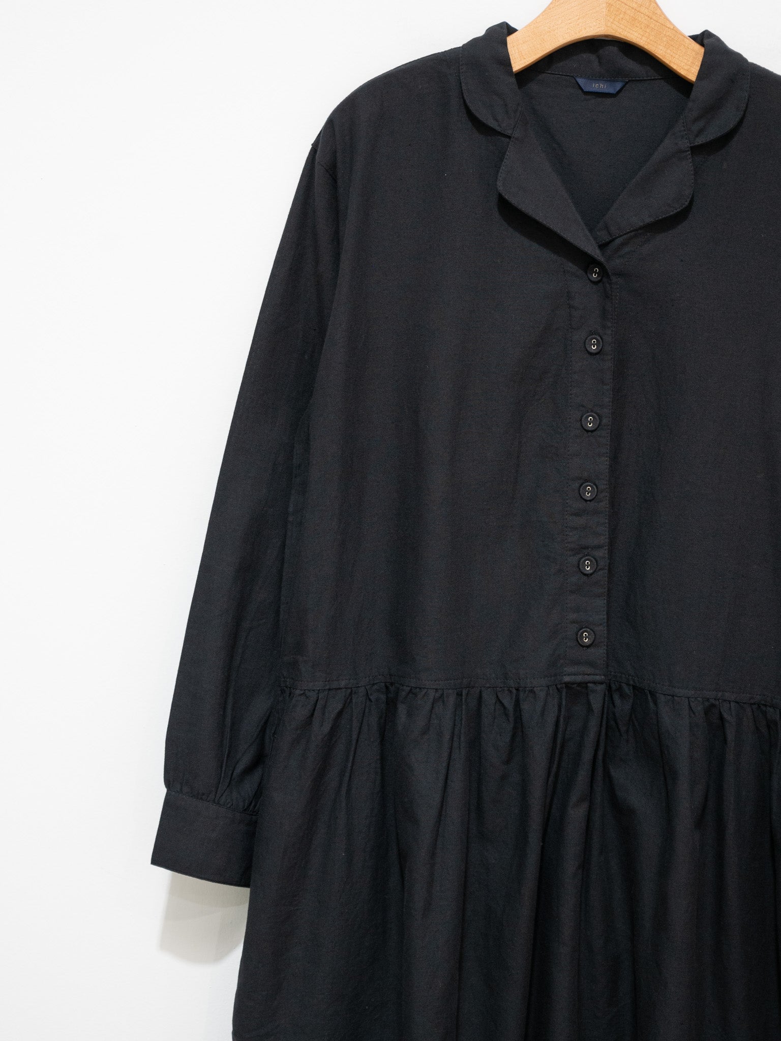 Namu Shop - ICHI Open Collar Gather Dress - Black