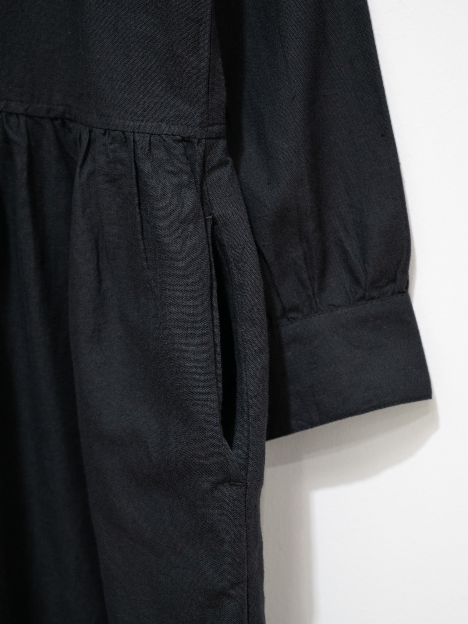 Namu Shop - ICHI Open Collar Gather Dress - Black
