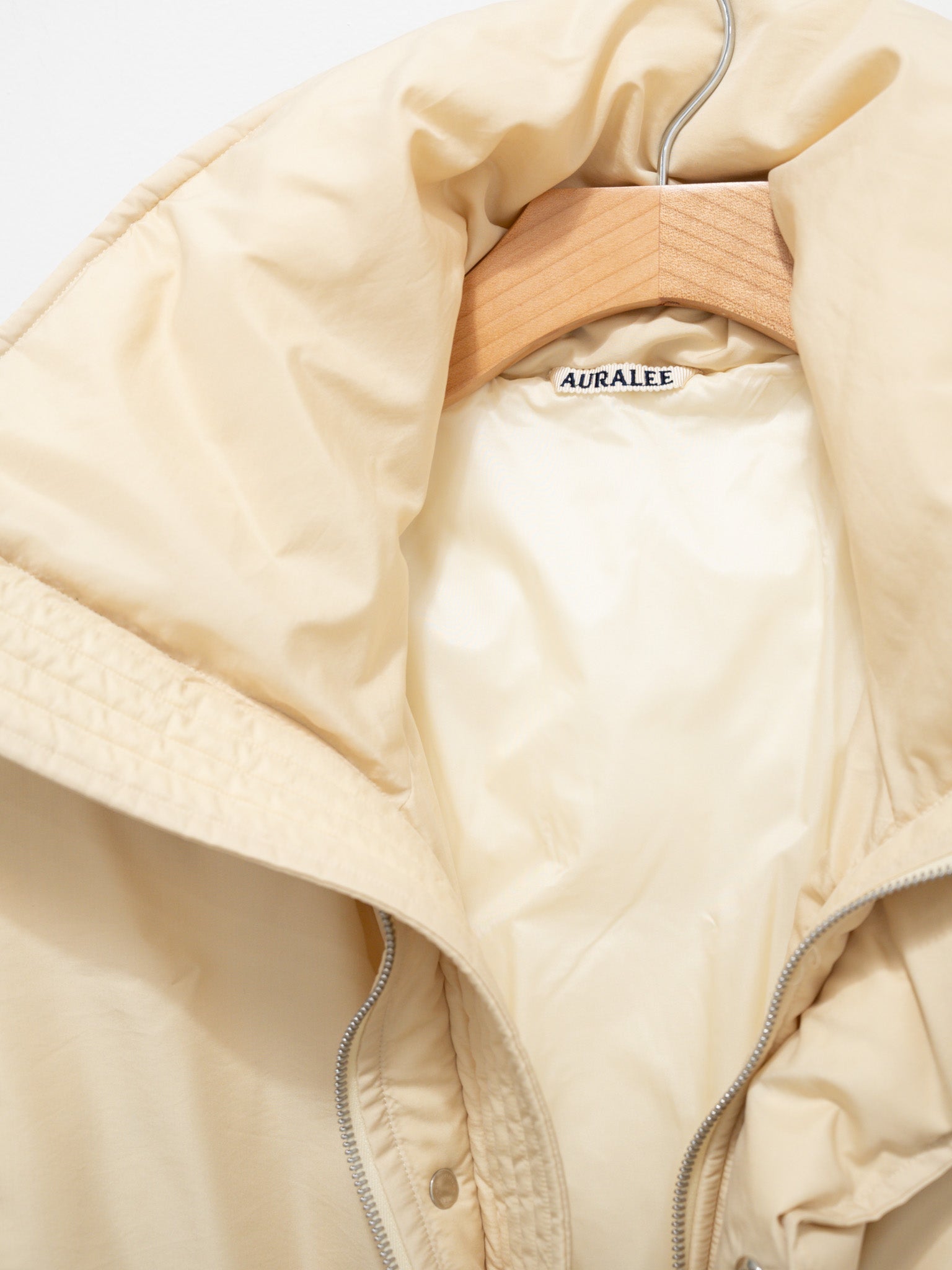Namu Shop - Auralee Fine Polyester Chambray Down Coat - Light Ivory Chambray