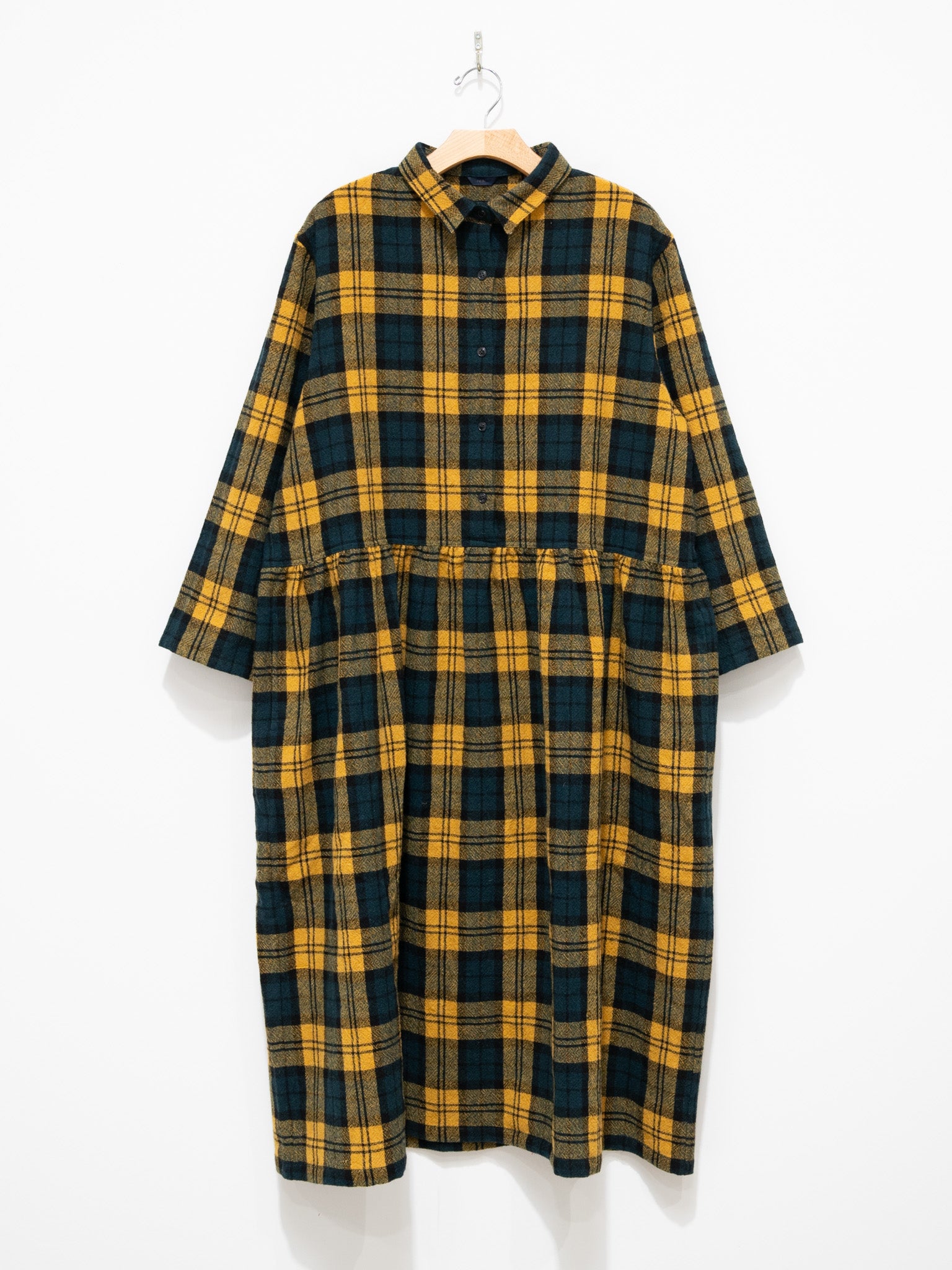 Namu Shop - ICHI Brushed Wool Gather Check Dress - Yellow