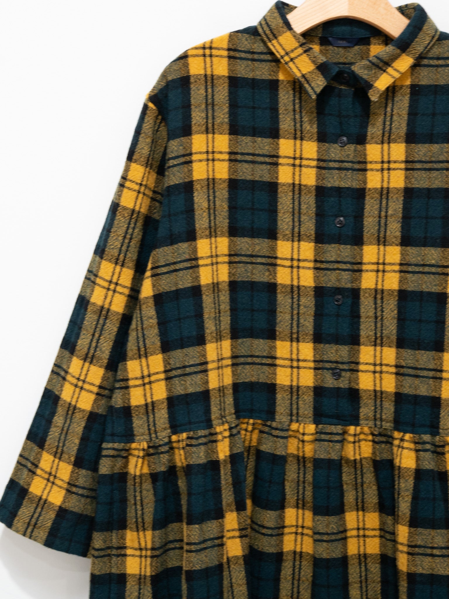 Namu Shop - ICHI Brushed Wool Gather Check Dress - Yellow