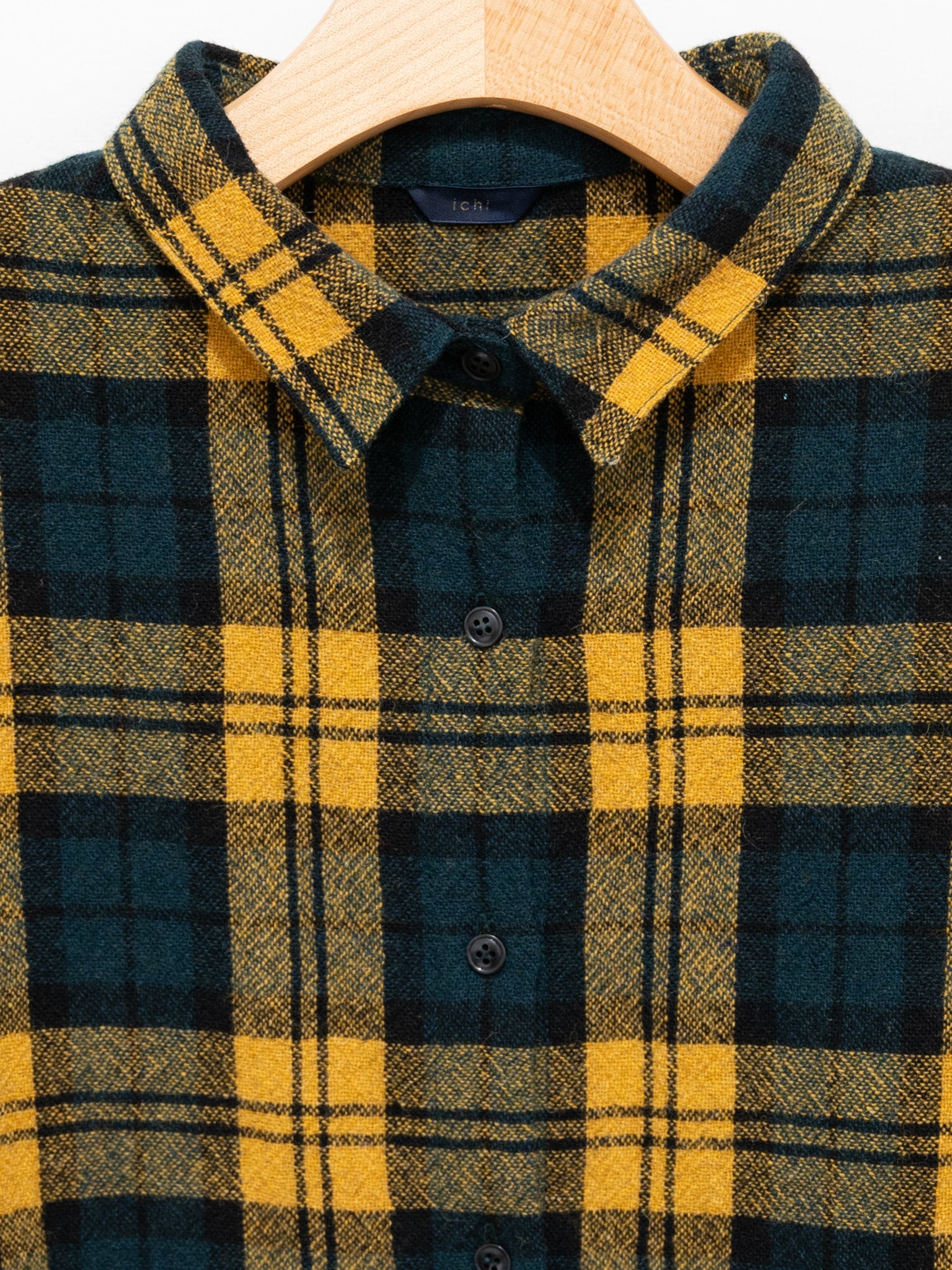 Namu Shop - ICHI Brushed Wool Gather Check Dress - Yellow