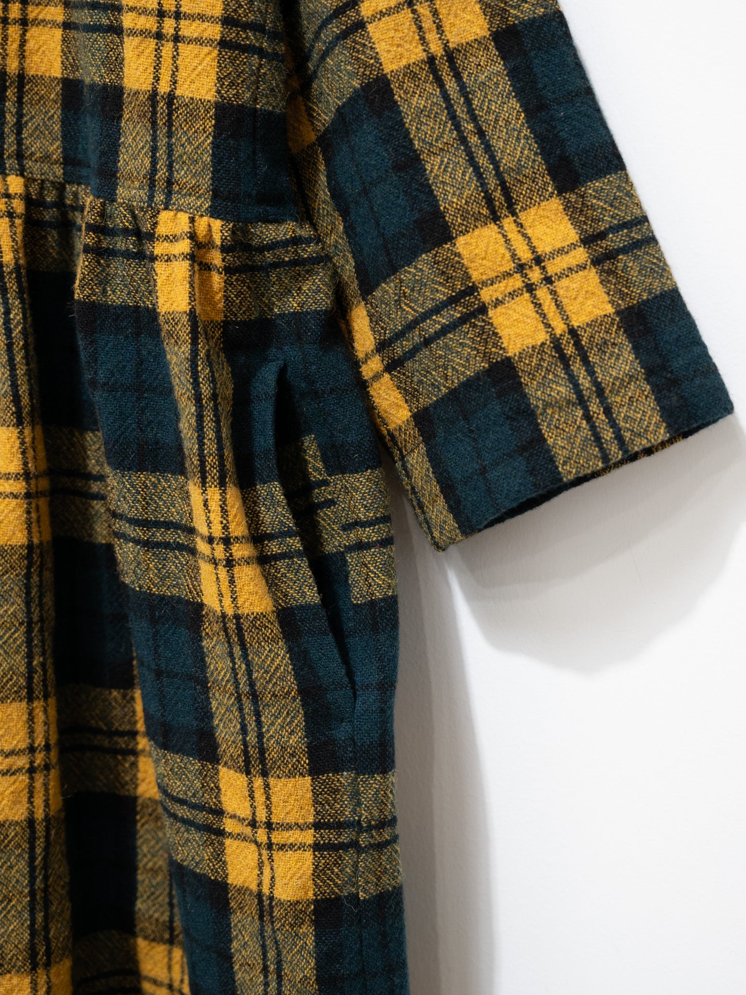 Namu Shop - ICHI Brushed Wool Gather Check Dress - Yellow