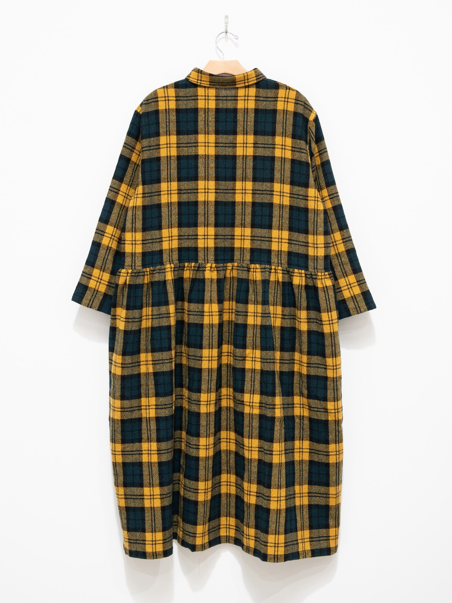 Namu Shop - ICHI Brushed Wool Gather Check Dress - Yellow