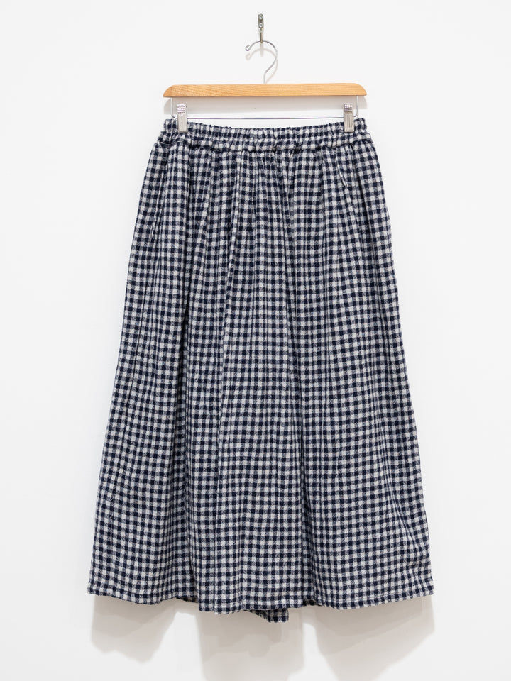 Namu Shop - ICHI Wool Gauze Gingham Skirt - White x Navy