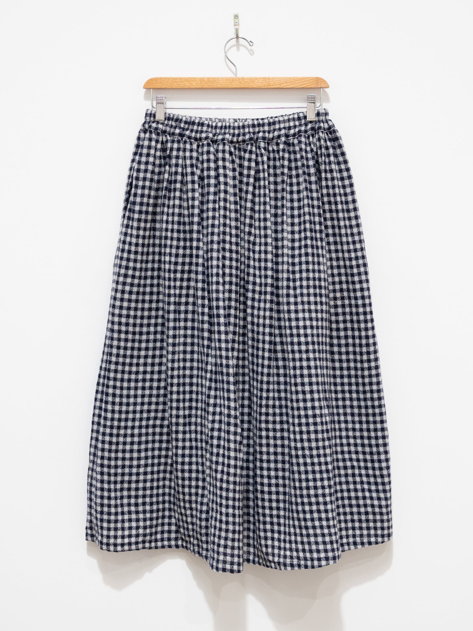 Namu Shop - ICHI Wool Gauze Gingham Skirt - White x Navy