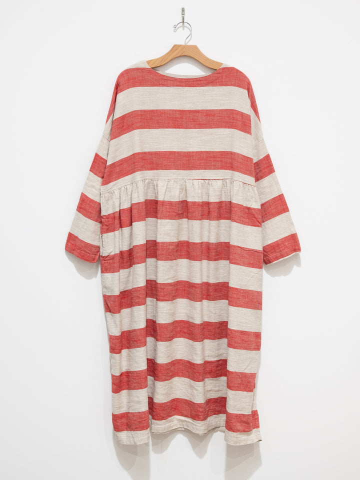 Namu Shop - Ichi Antiquites Linen Cotton Slub Stripes Dress - Red
