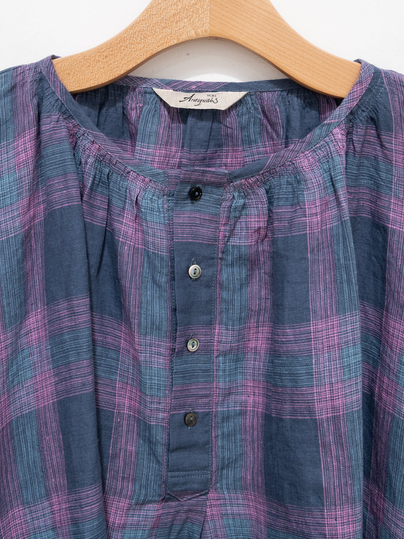 Namu Shop - Ichi Antiquites Linen Check Blouse - Navy