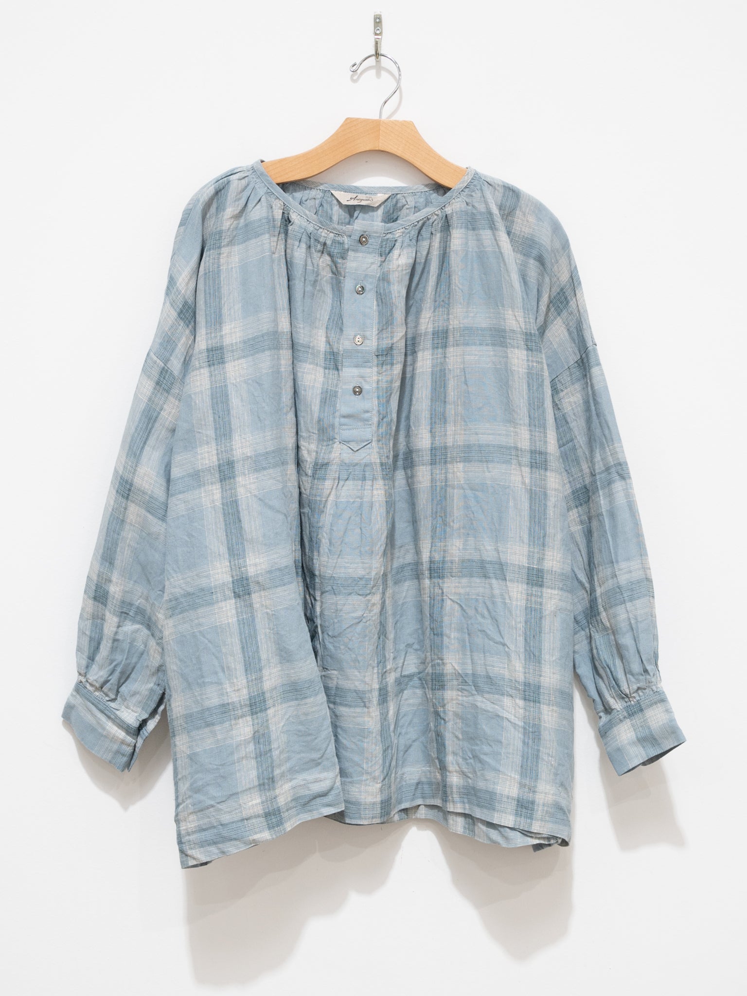 Namu Shop - Ichi Antiquites Linen Check Blouse - Sax Blue