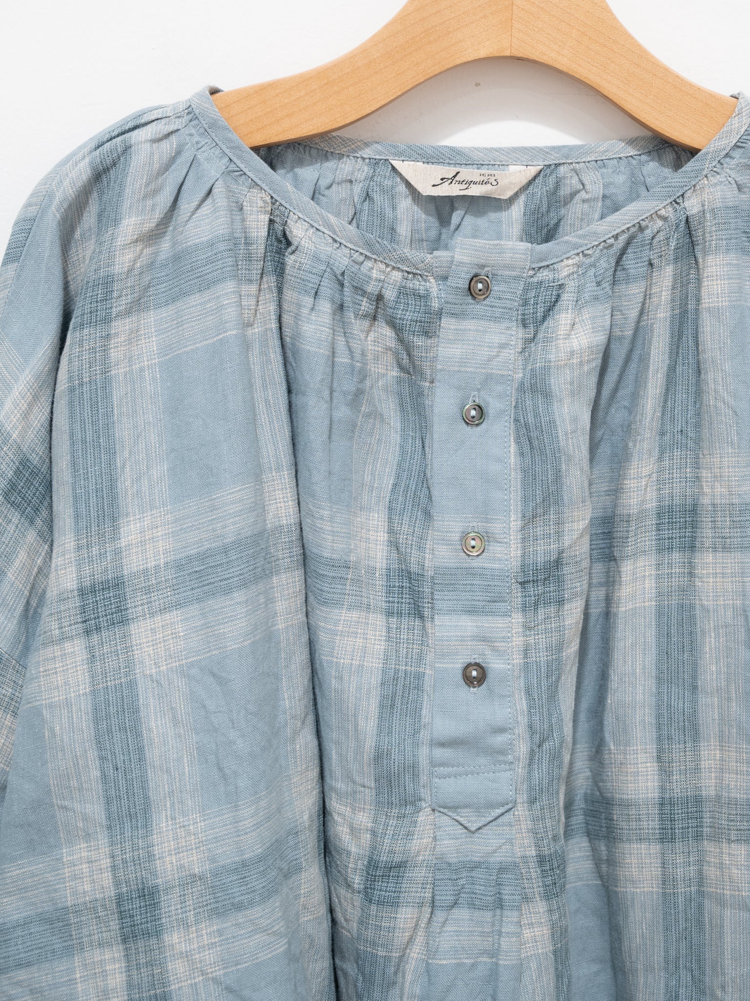 Namu Shop - Ichi Antiquites Linen Check Blouse - Sax Blue
