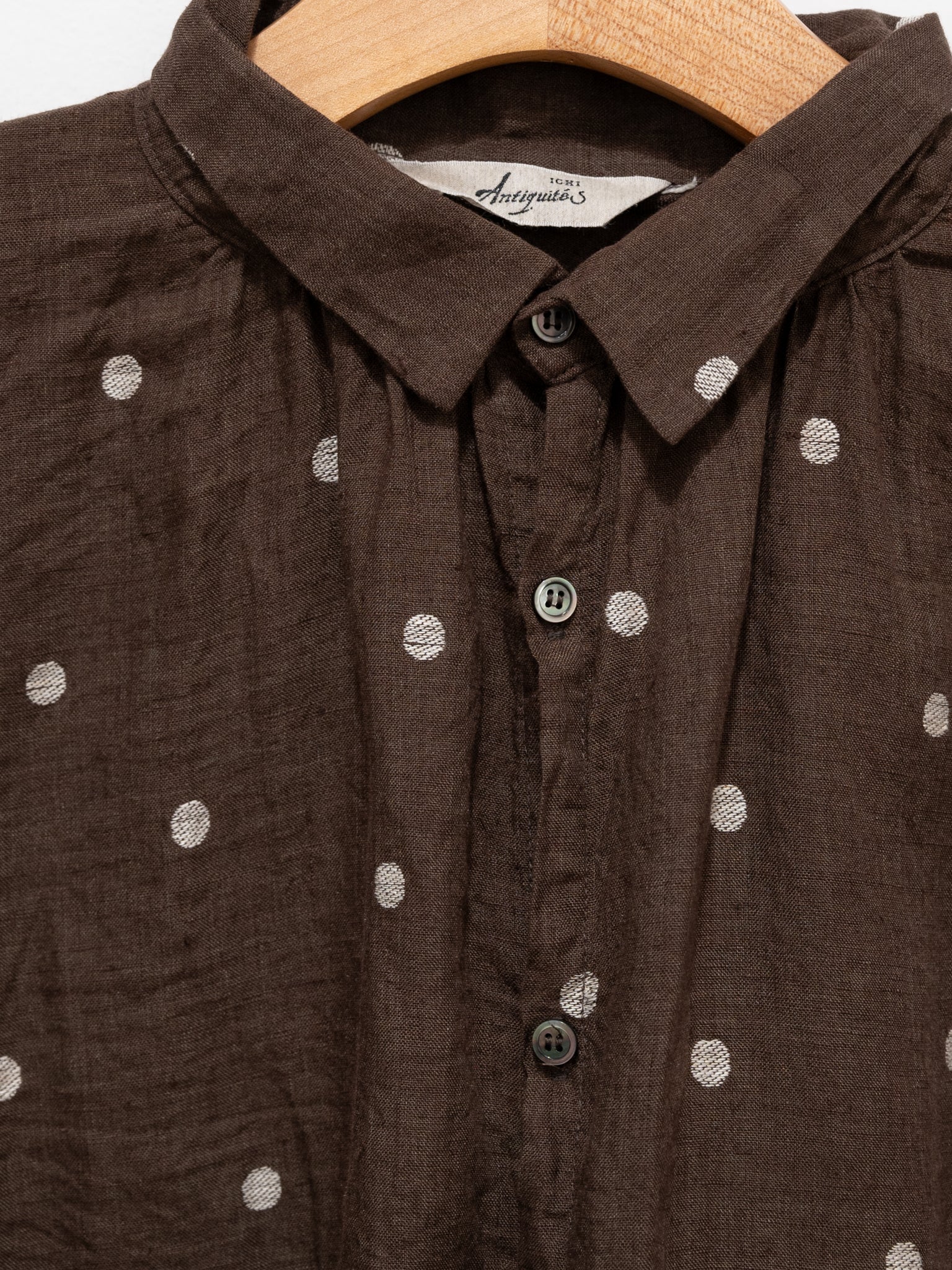 Namu Shop - Ichi Antiquites Linen Dot Shirt - Brown x Natural