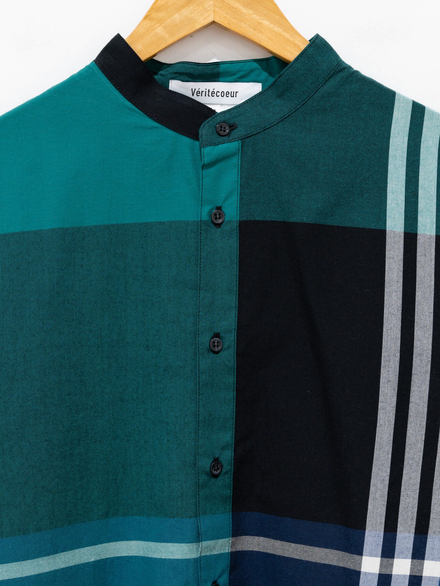 Namu Shop - Veritecoeur Stand Collar Shirt - Fukamidori Check