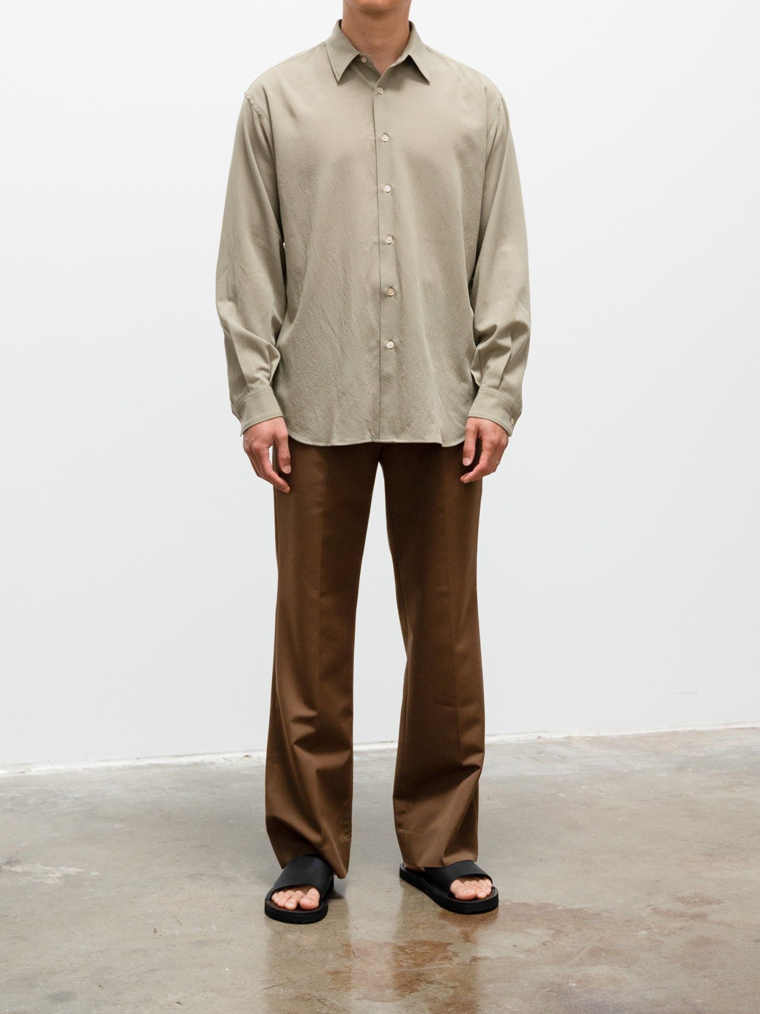 Namu Shop - Auralee Hard Twist Wool Viyella Shirt - Light Khaki