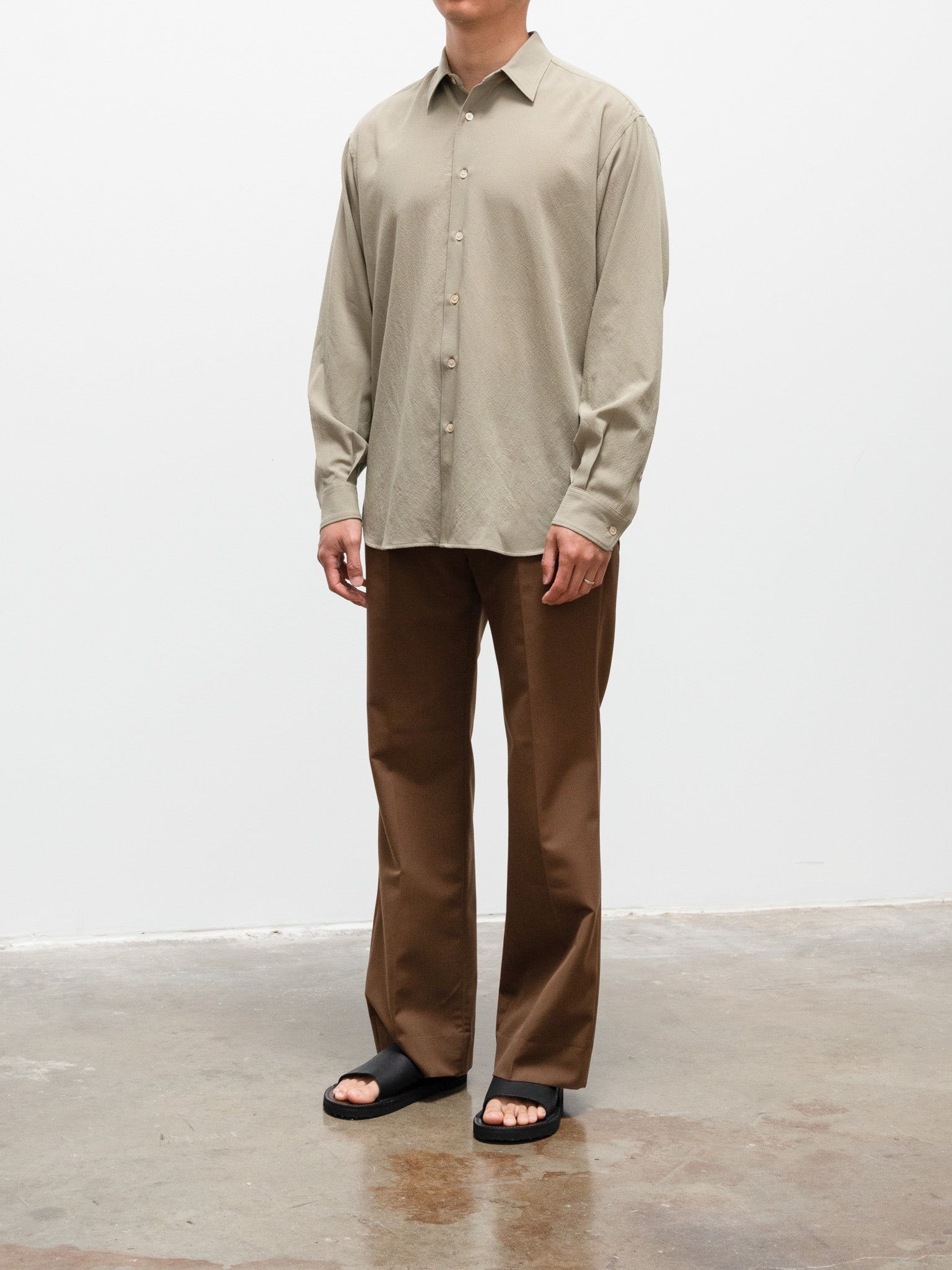 Namu Shop - Auralee Hard Twist Wool Viyella Shirt - Light Khaki