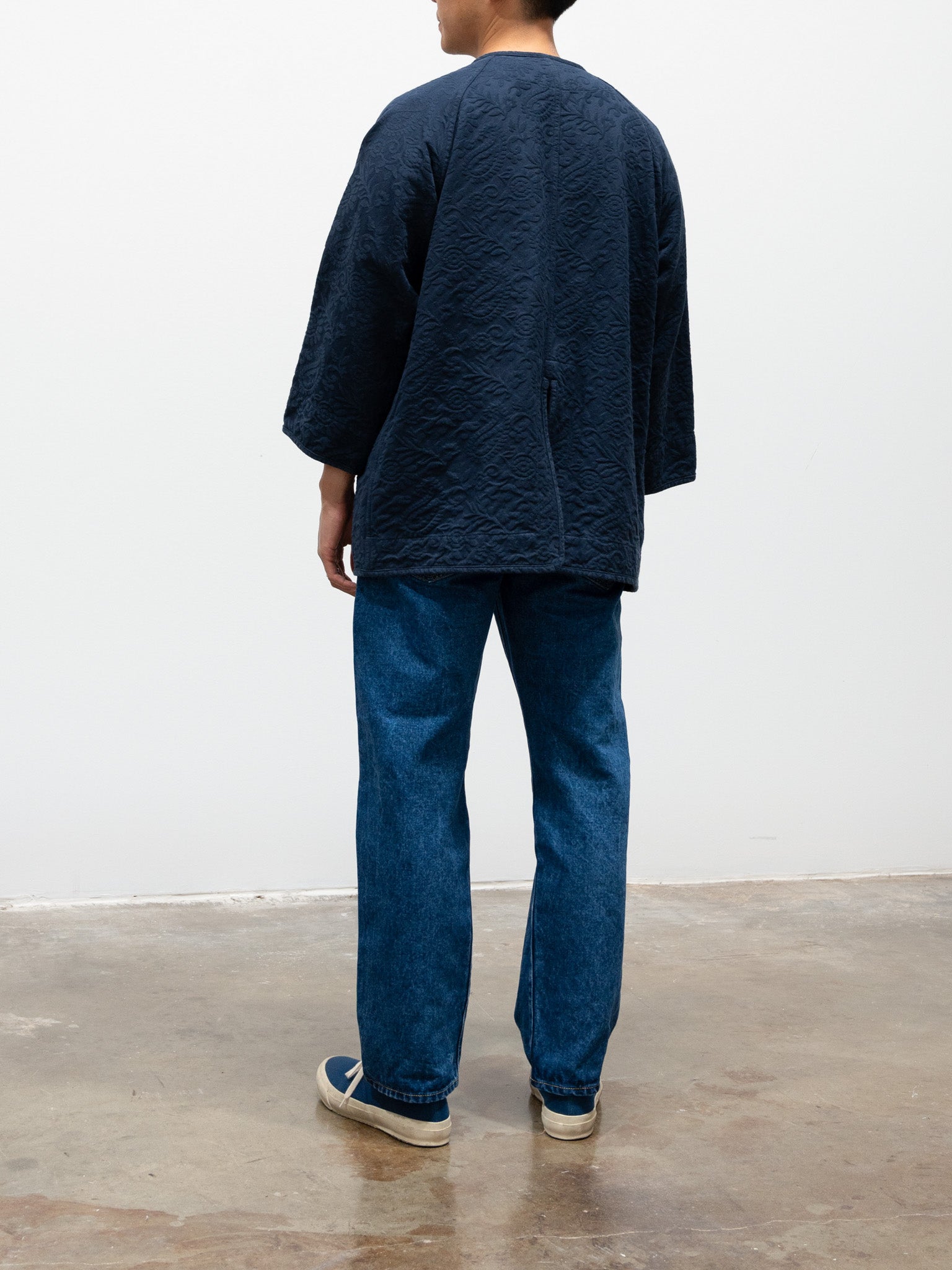 Namu Shop - ts(s) Garment Dye Paisley Collarless Easy Jacket - Navy