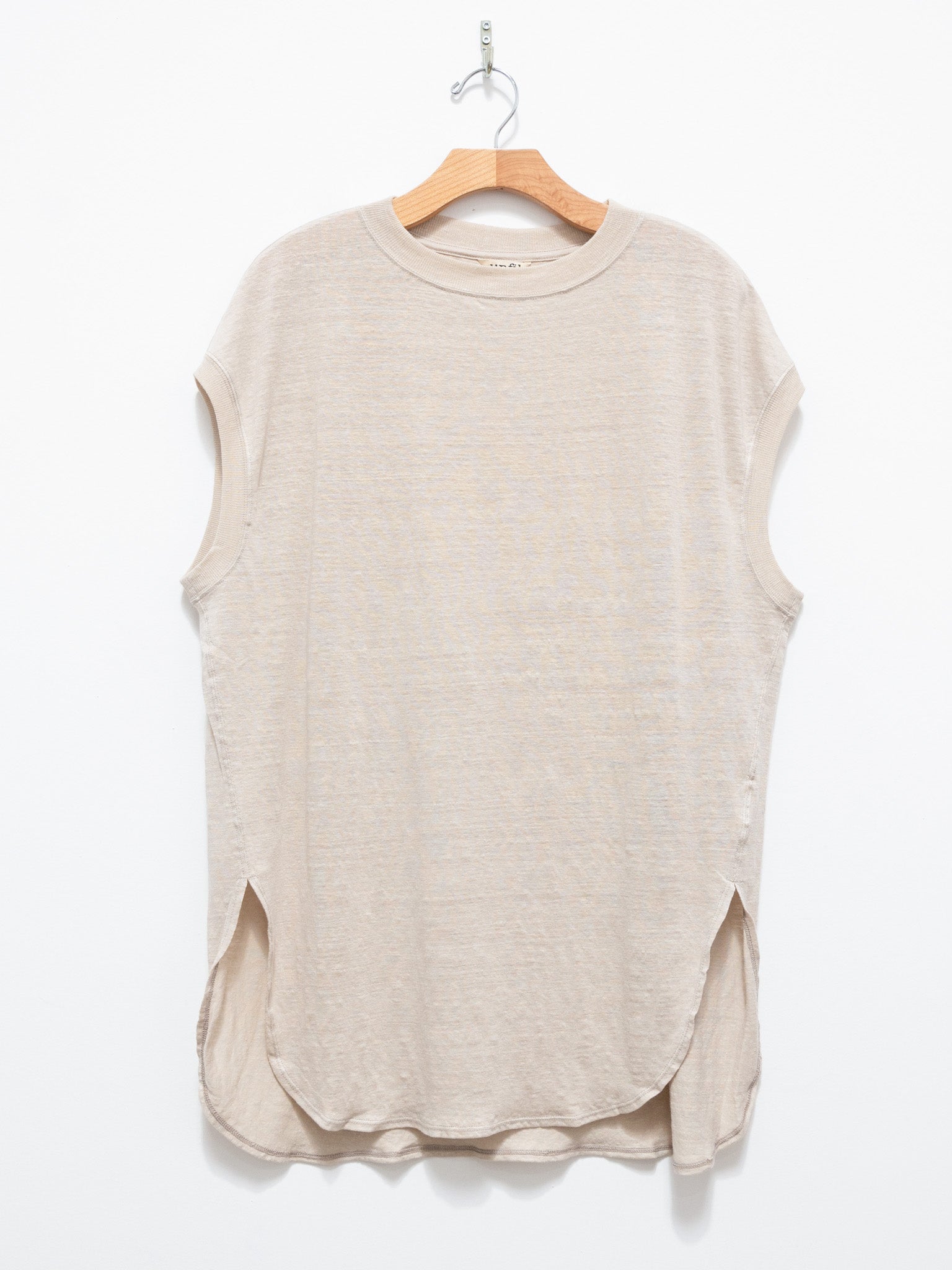 Namu Shop - Unfil French Linen Jersey Round Hem Sleeveless Tee - Flax Beige