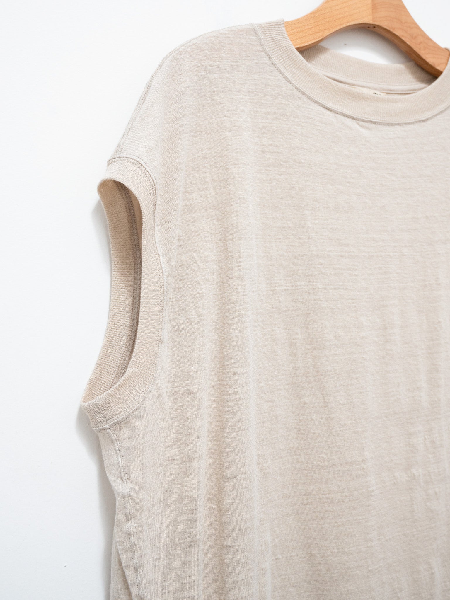 Namu Shop - Unfil French Linen Jersey Round Hem Sleeveless Tee - Flax Beige