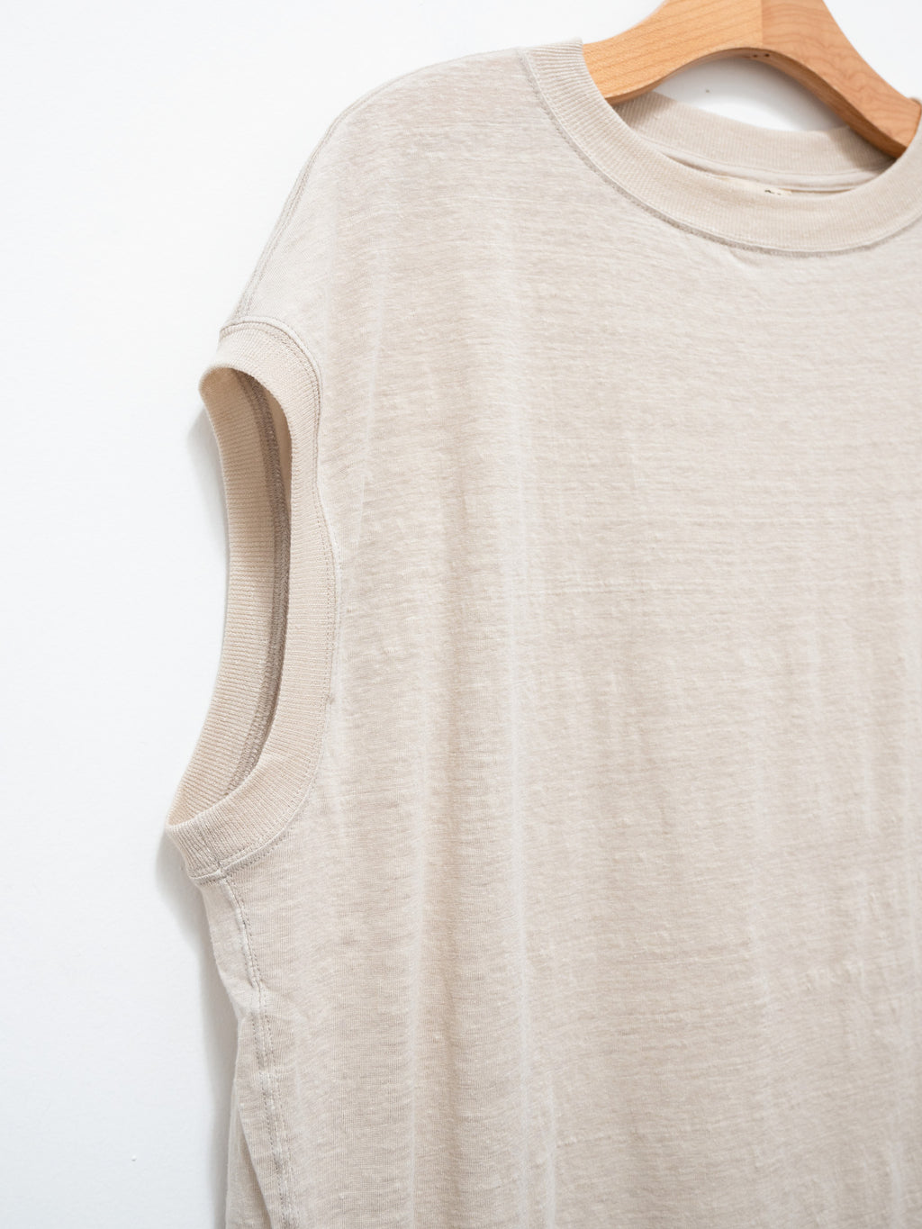 Namu Shop - Unfil French Linen Jersey Round Hem Sleeveless Tee - Flax Beige
