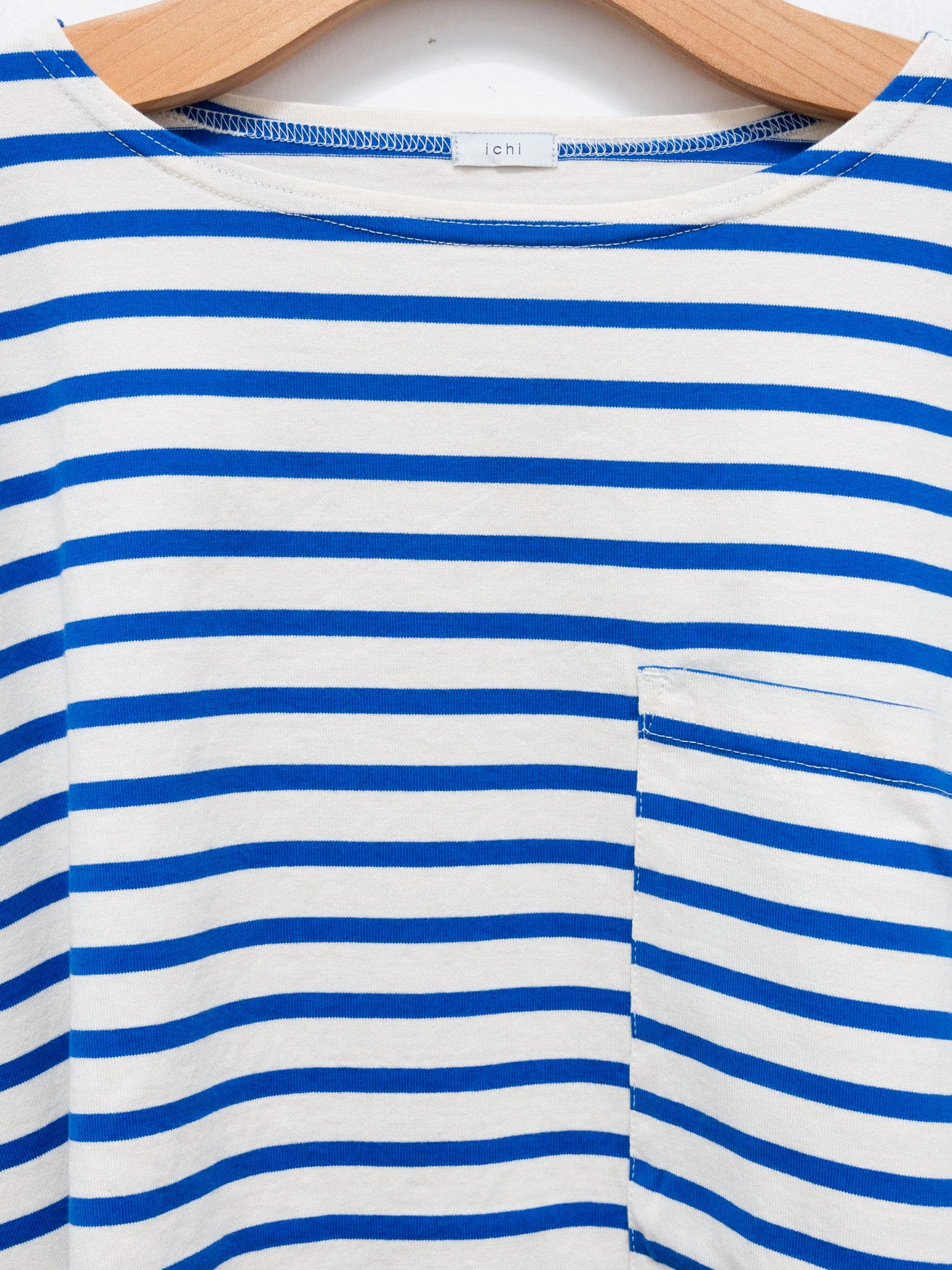Namu Shop - ICHI Border Pocket Pullover - Natural x Blue