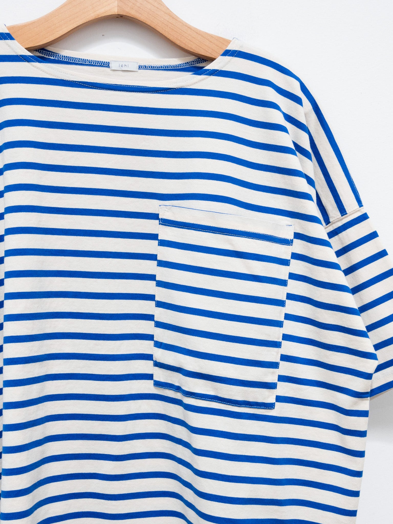 Namu Shop - ICHI Border Pocket Pullover - Natural x Blue