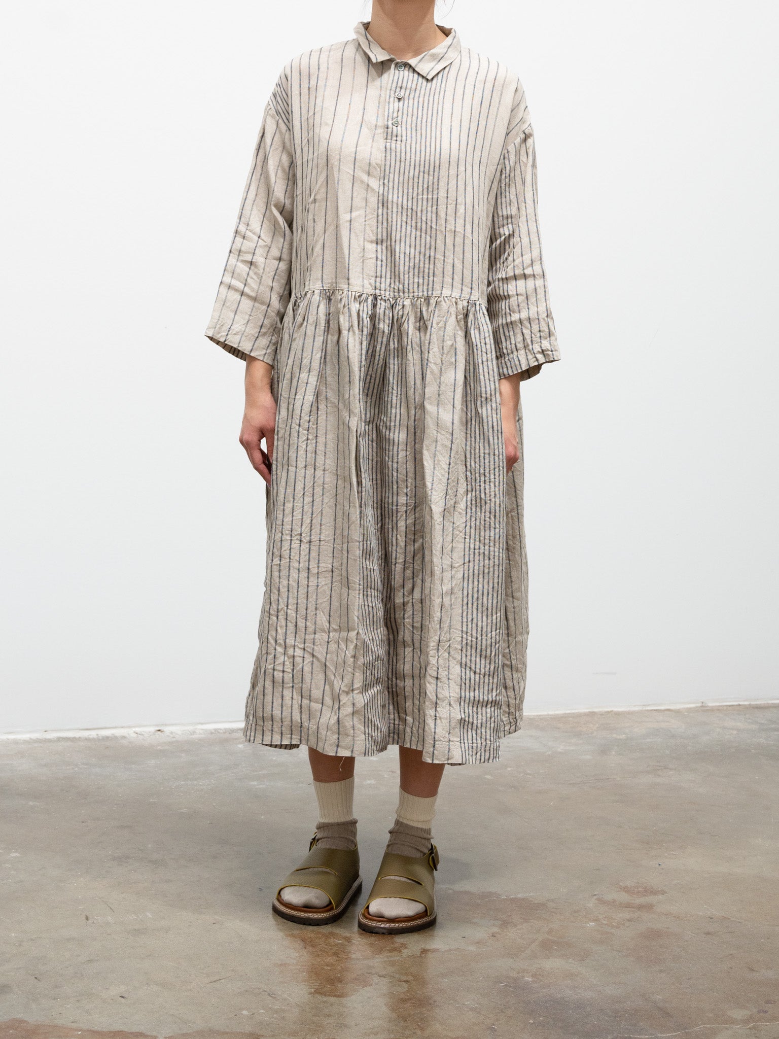 Namu Shop - Ichi Antiquites Linen Random Stripes Dress - Natural