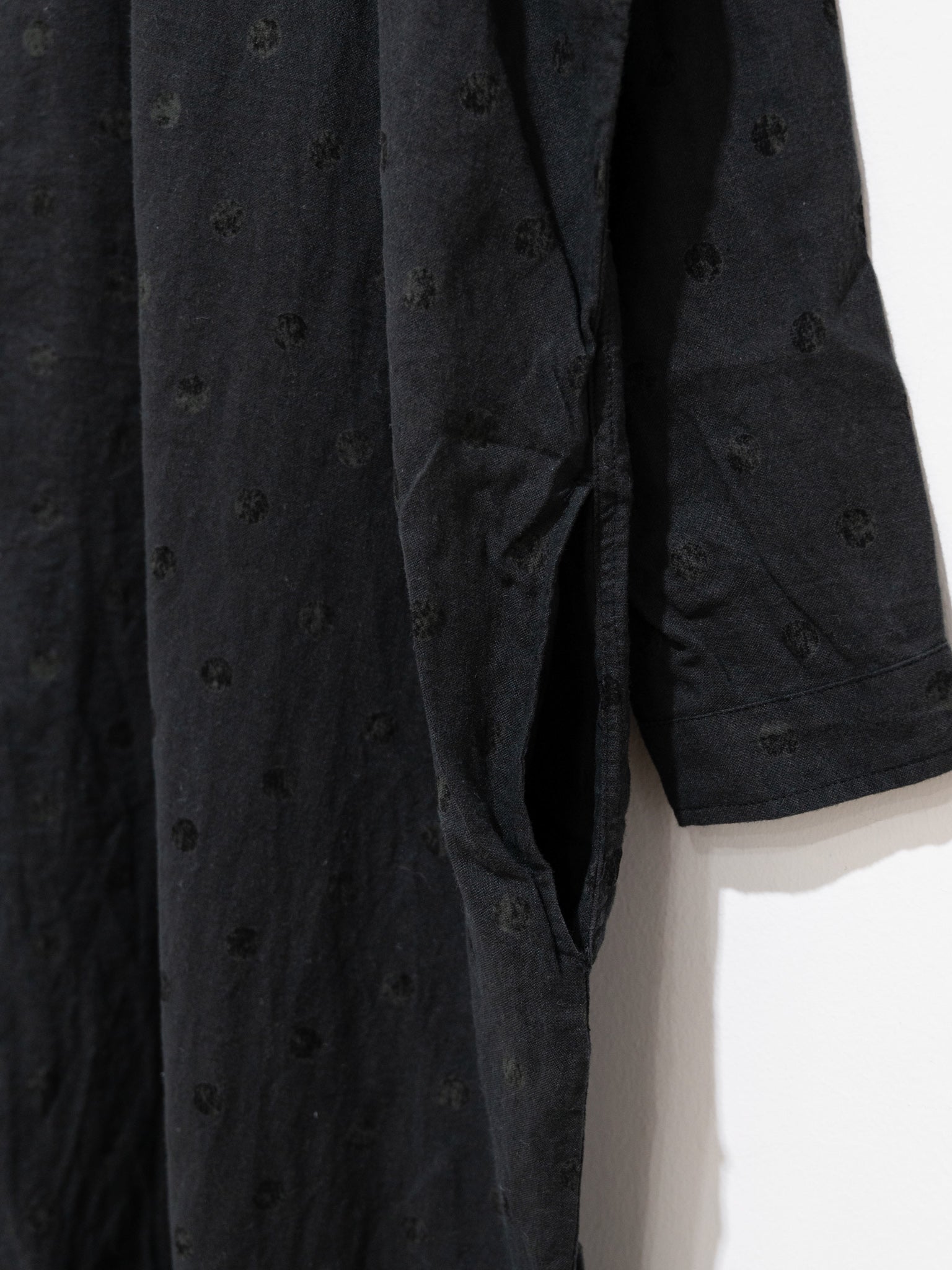 Namu Shop - Ichi Antiquites Azumadaki Ramie Flocky Dot Dress - Black