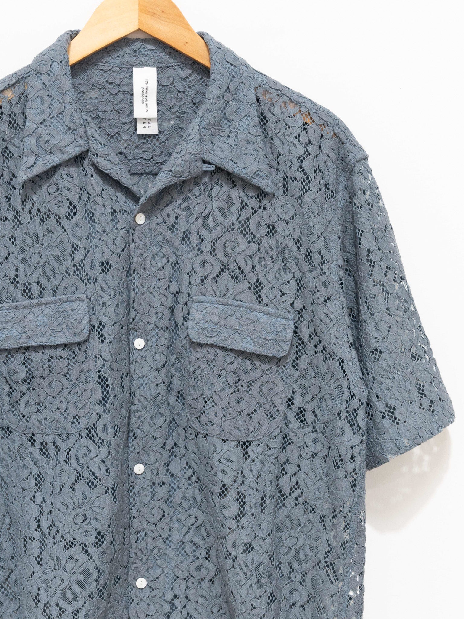 Namu Shop - Niche Open Collar S/S Shirt - Gray Lace Flower