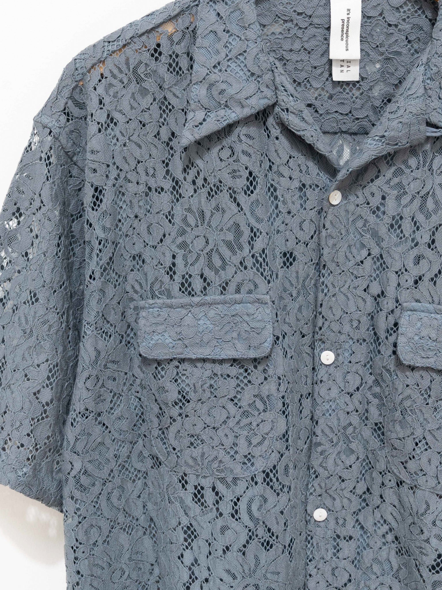 Namu Shop - Niche Open Collar S/S Shirt - Gray Lace Flower