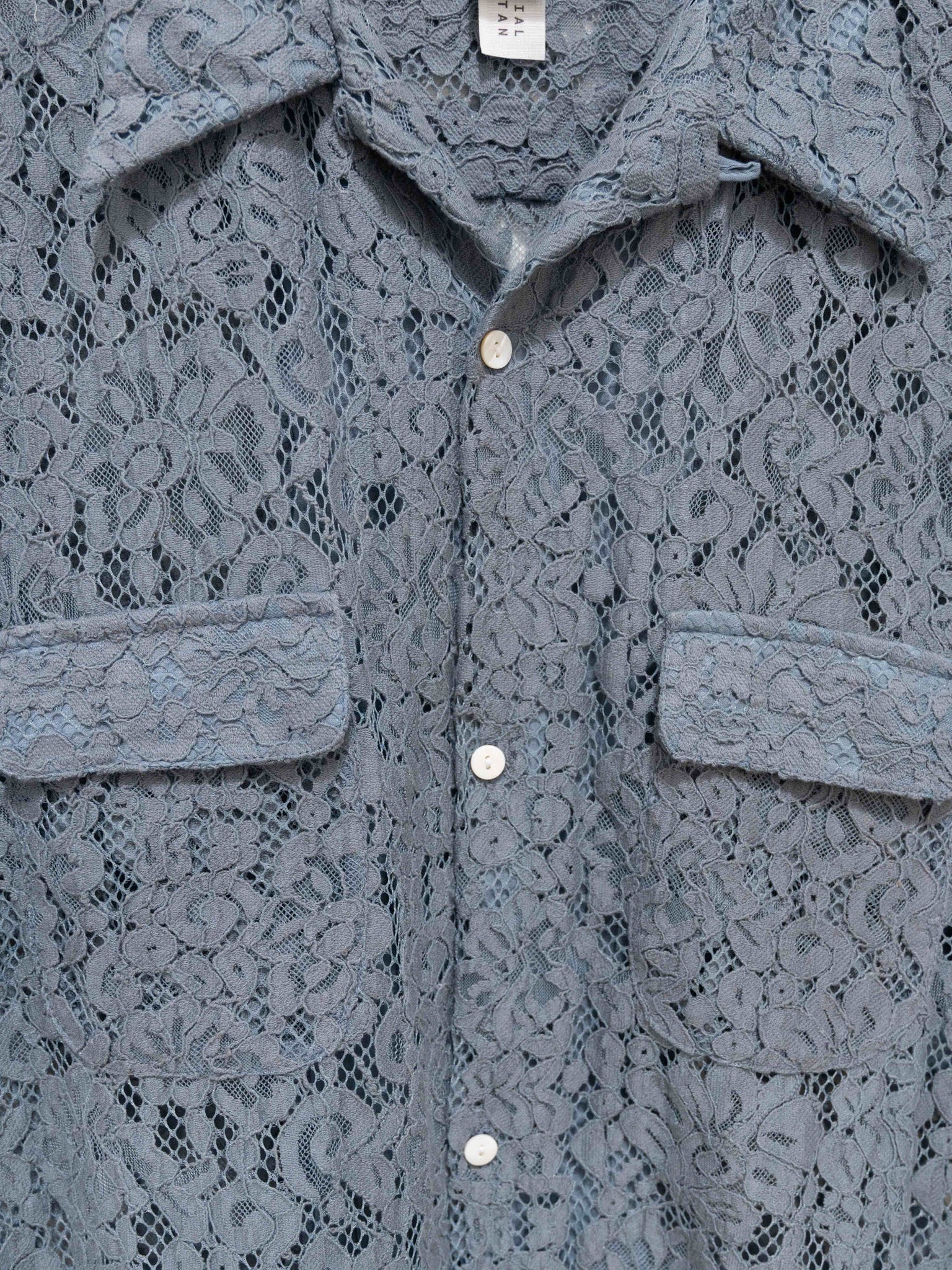 Namu Shop - Niche Open Collar S/S Shirt - Gray Lace Flower