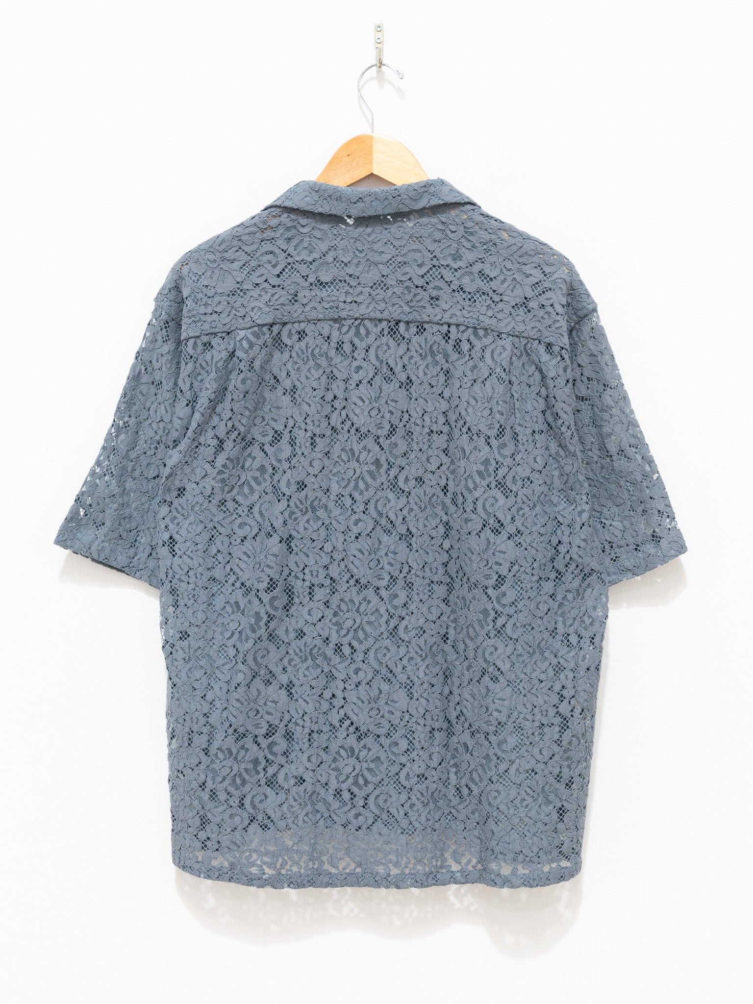 Namu Shop - Niche Open Collar S/S Shirt - Gray Lace Flower