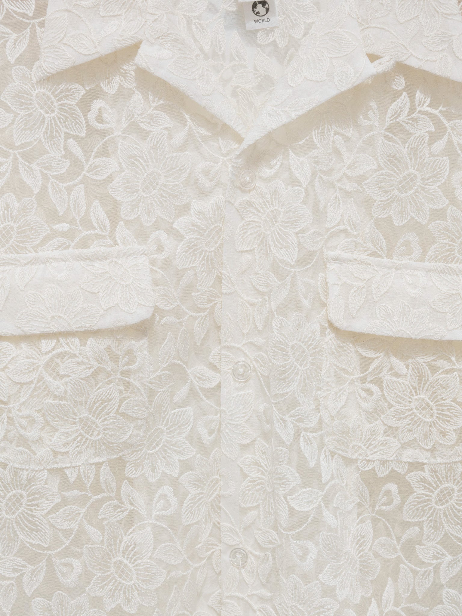 Namu Shop - Niche Open Collar S/S Shirt - White Mesh Flower
