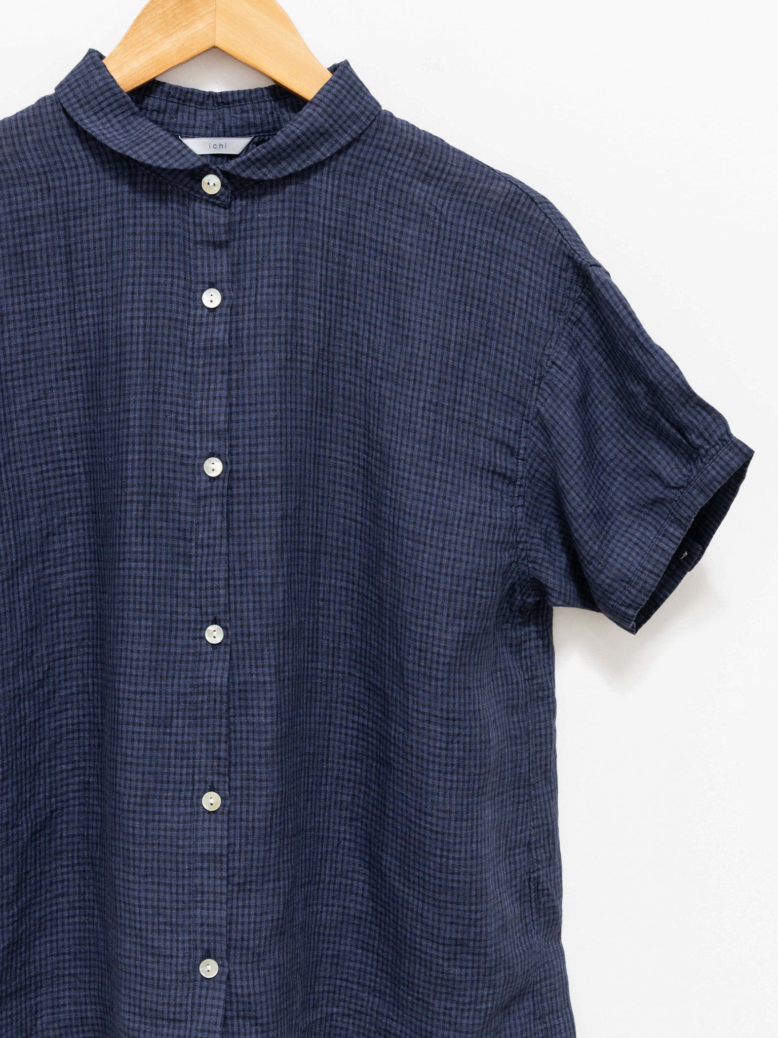 Namu Shop - ICHI Linen Check S/S Shirt - Navy Gingham