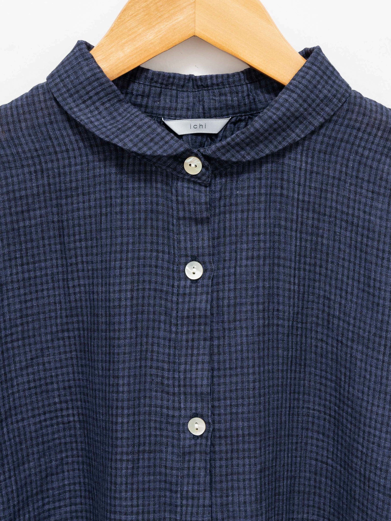 Namu Shop - ICHI Linen Check S/S Shirt - Navy Gingham