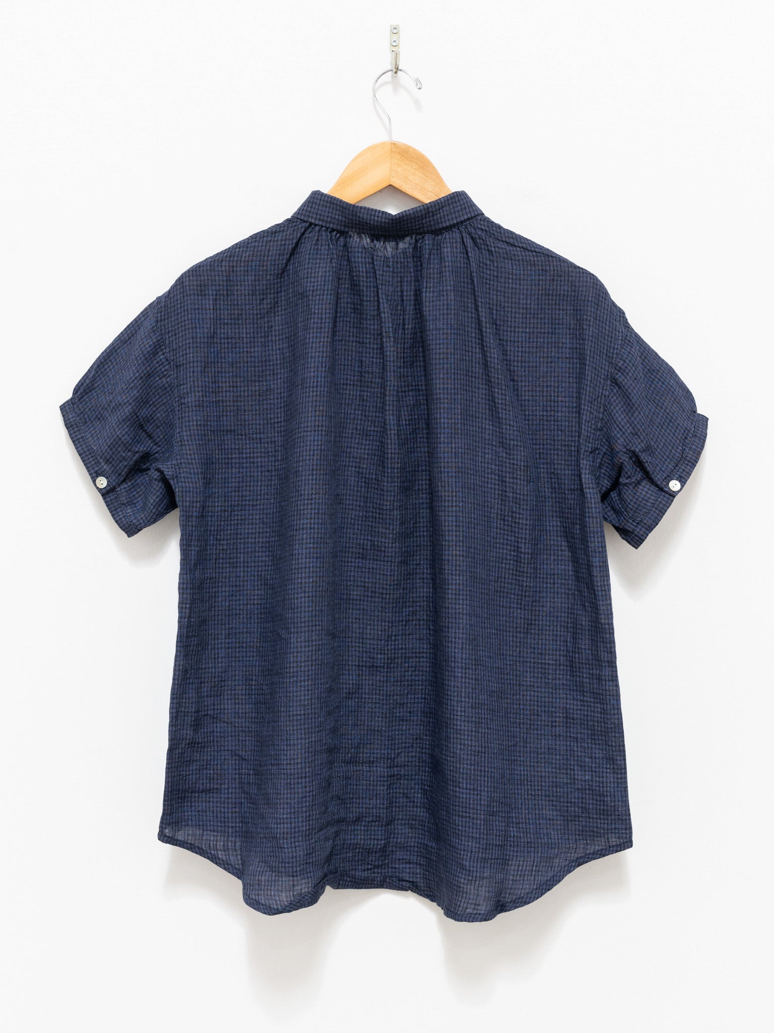 Namu Shop - ICHI Linen Check S/S Shirt - Navy Gingham