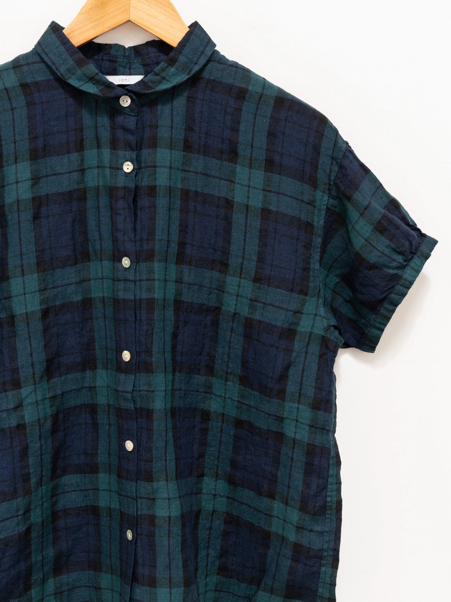 Namu Shop - ICHI Linen Check S/S Shirt - Black Watch