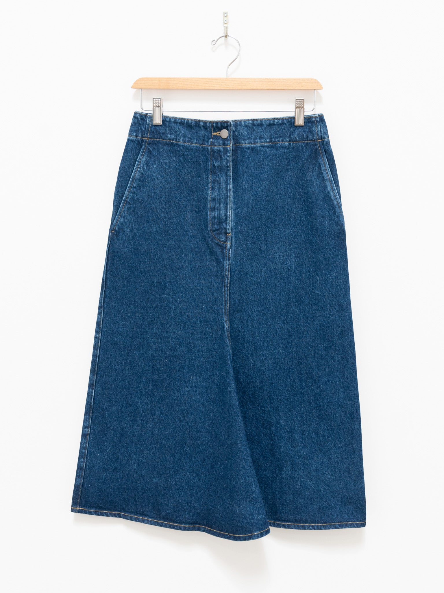 Namu Shop - Studio Nicholson Preto Washed Denim Kick Front Skirt - Indigo Wash