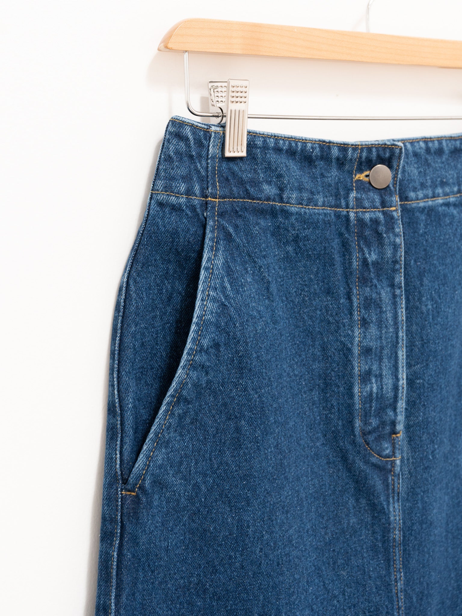 Namu Shop - Studio Nicholson Preto Washed Denim Kick Front Skirt - Indigo Wash
