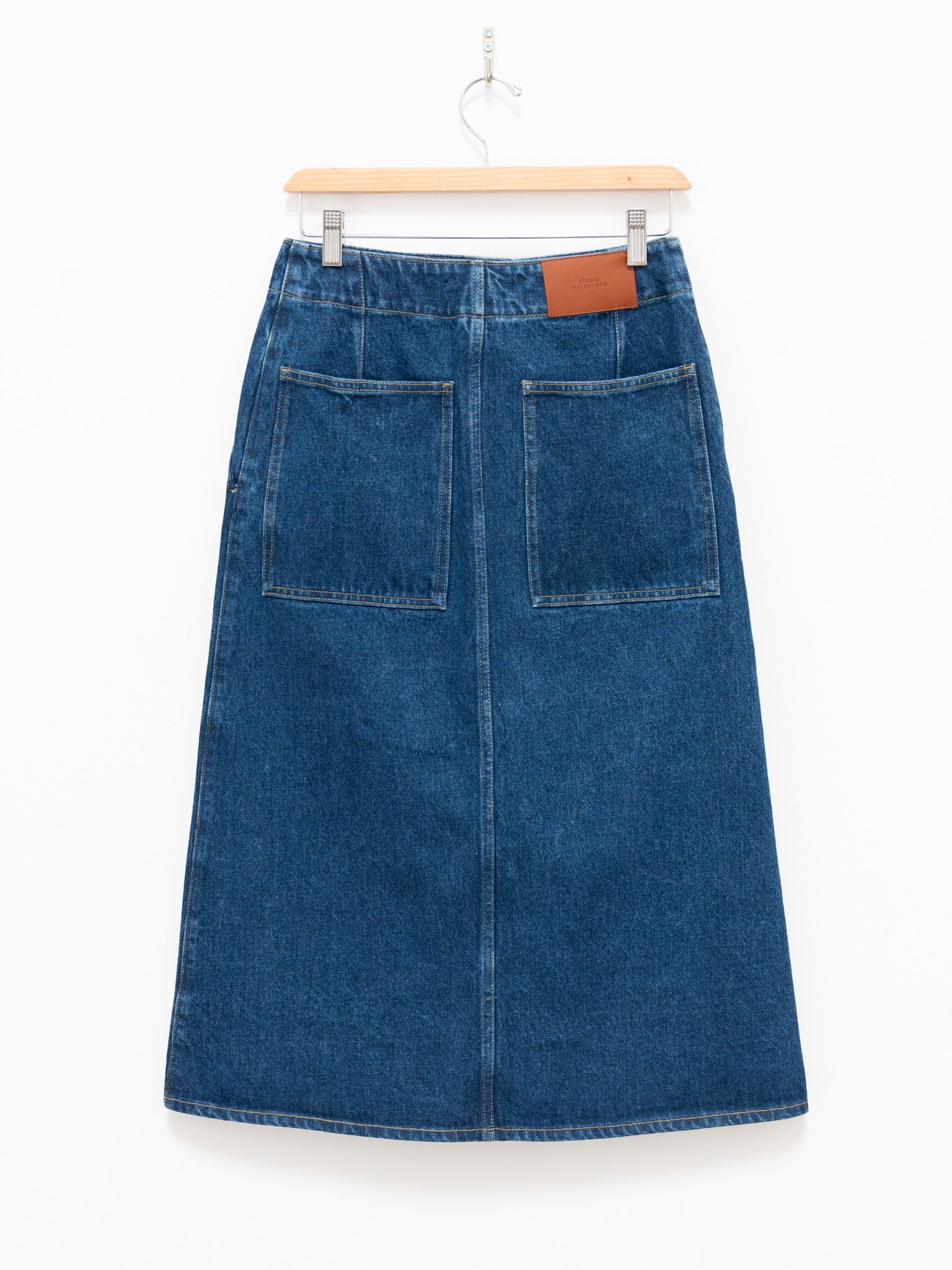 Namu Shop - Studio Nicholson Preto Washed Denim Kick Front Skirt - Indigo Wash