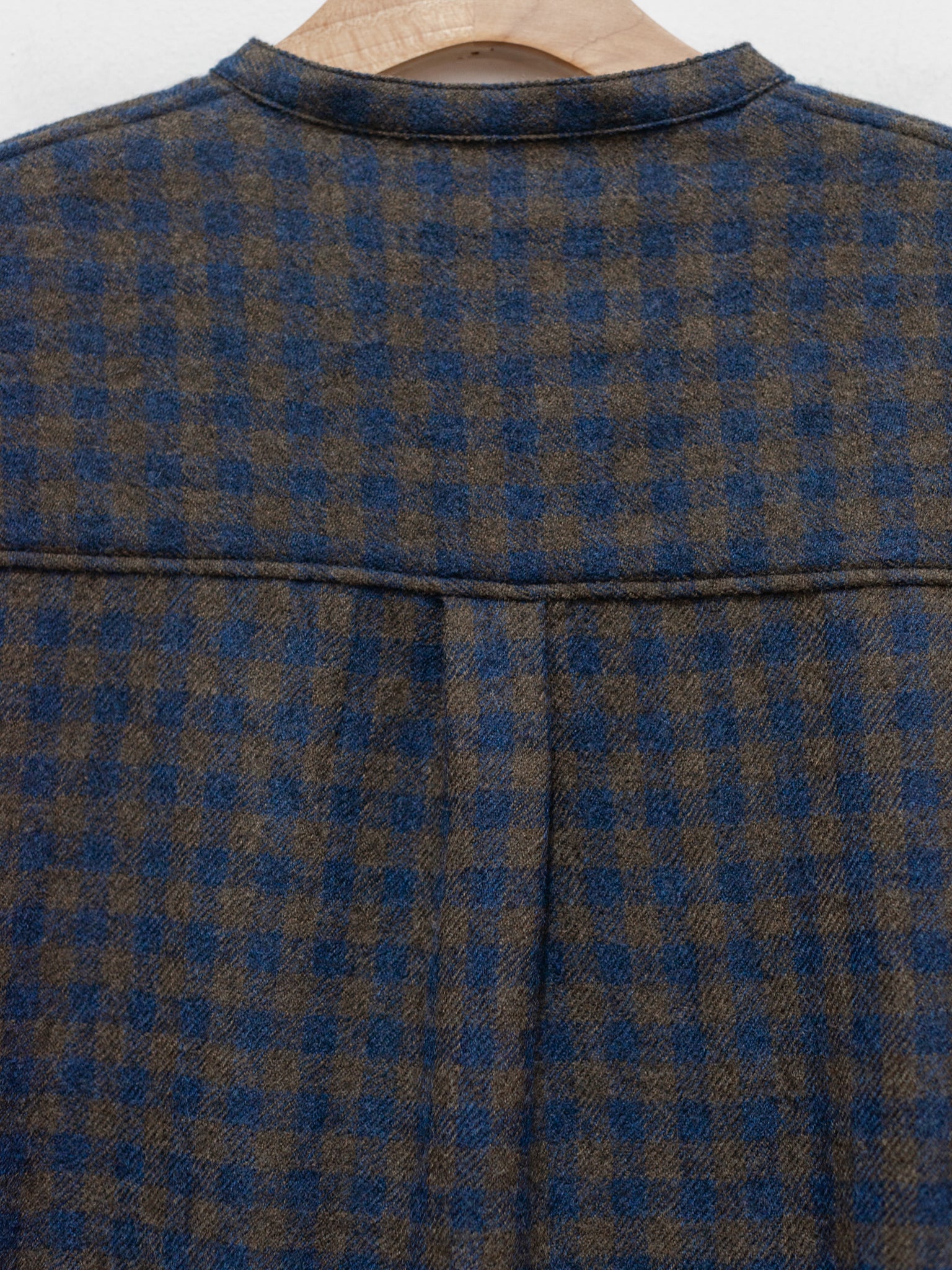 Namu Shop - ICHI Wool Gingham Long Shirt - Navy x Brown