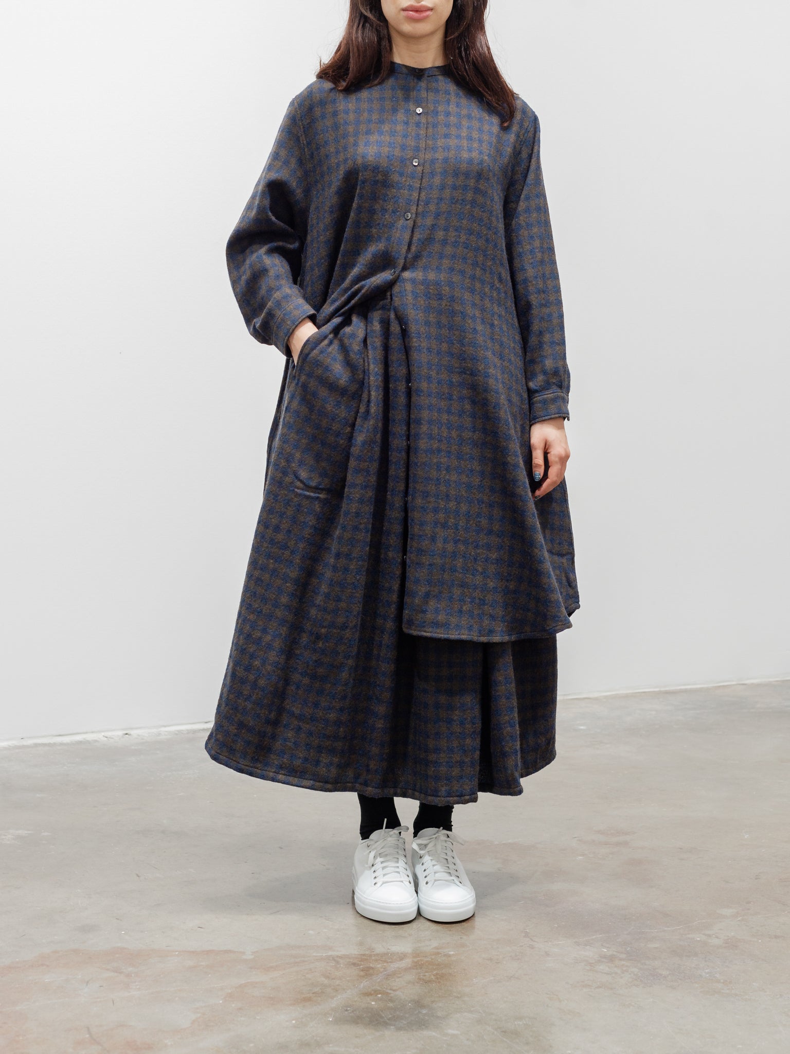 Namu Shop - ICHI Wool Gingham Skirt - Navy x Brown