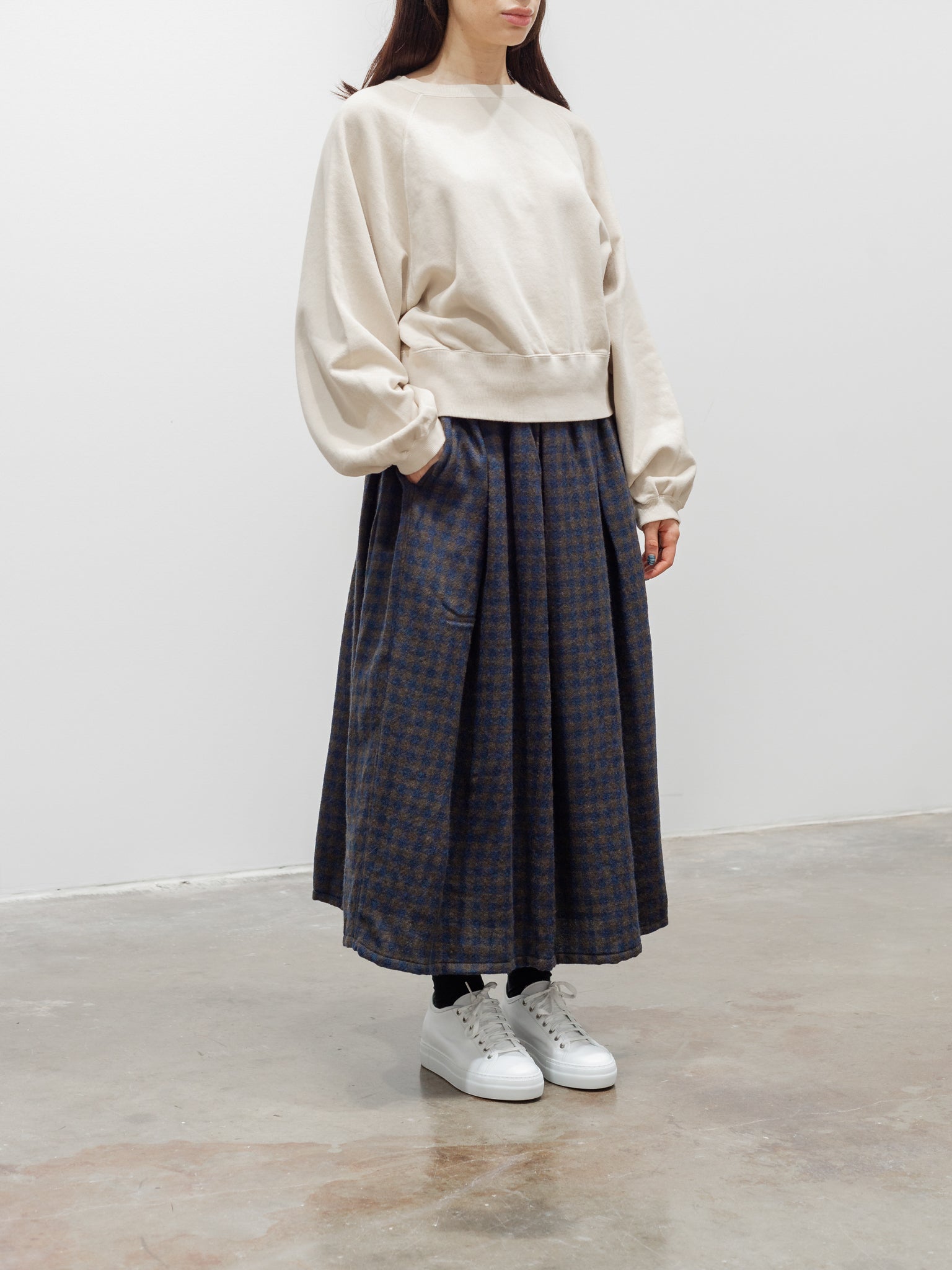 Namu Shop - ICHI Wool Gingham Skirt - Navy x Brown