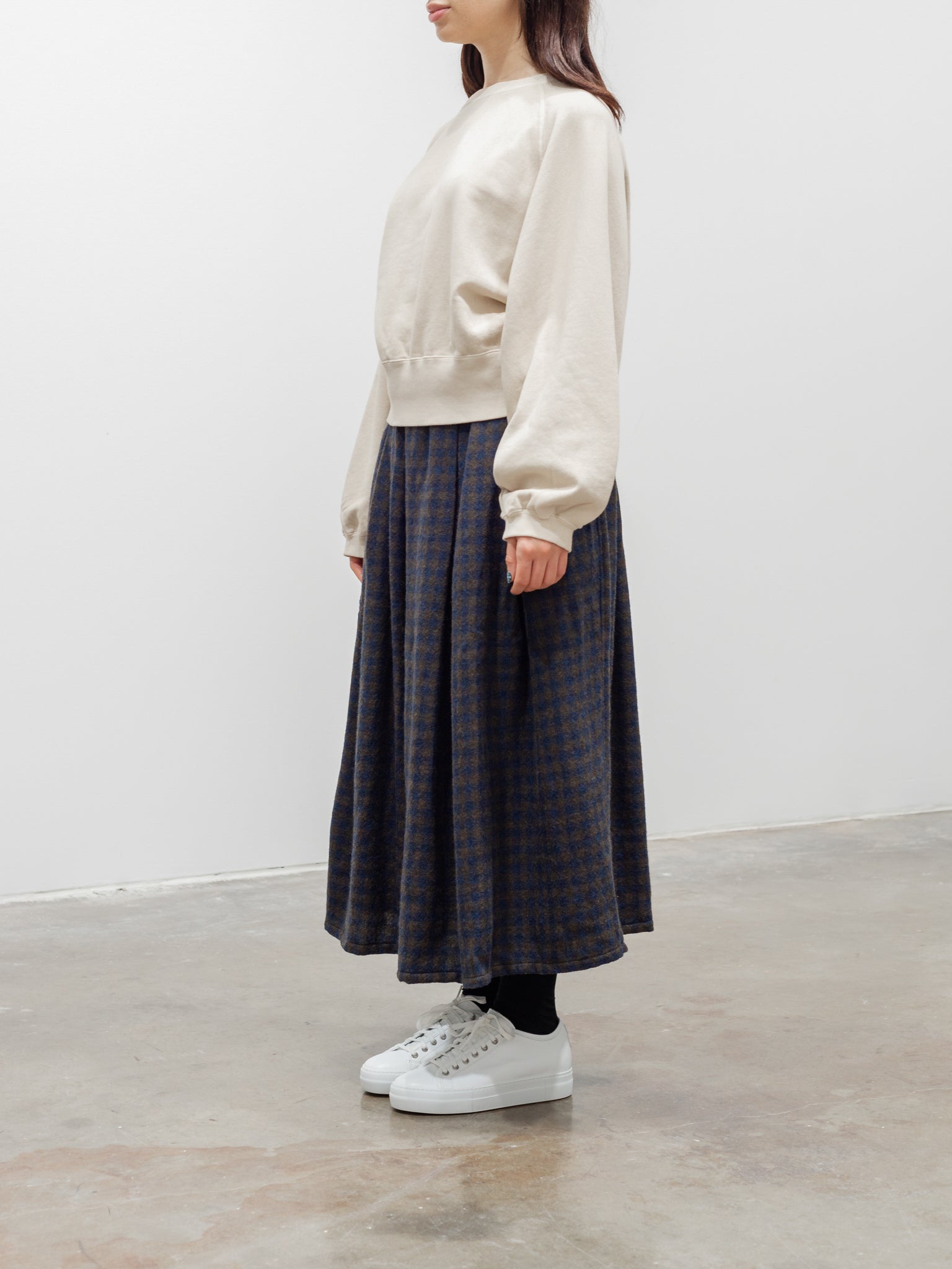 Namu Shop - ICHI Wool Gingham Skirt - Navy x Brown