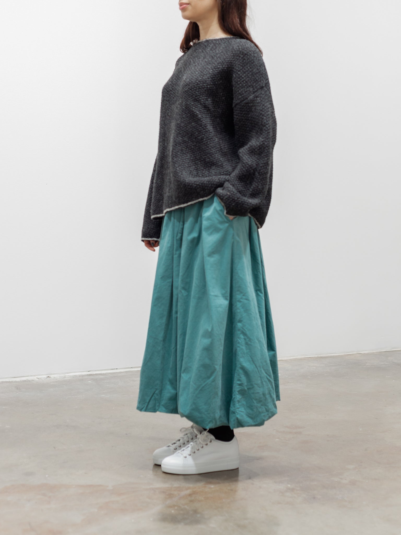 Namu Shop - ICHI Wool Contrast Hem Pullover Knit - Charcoal
