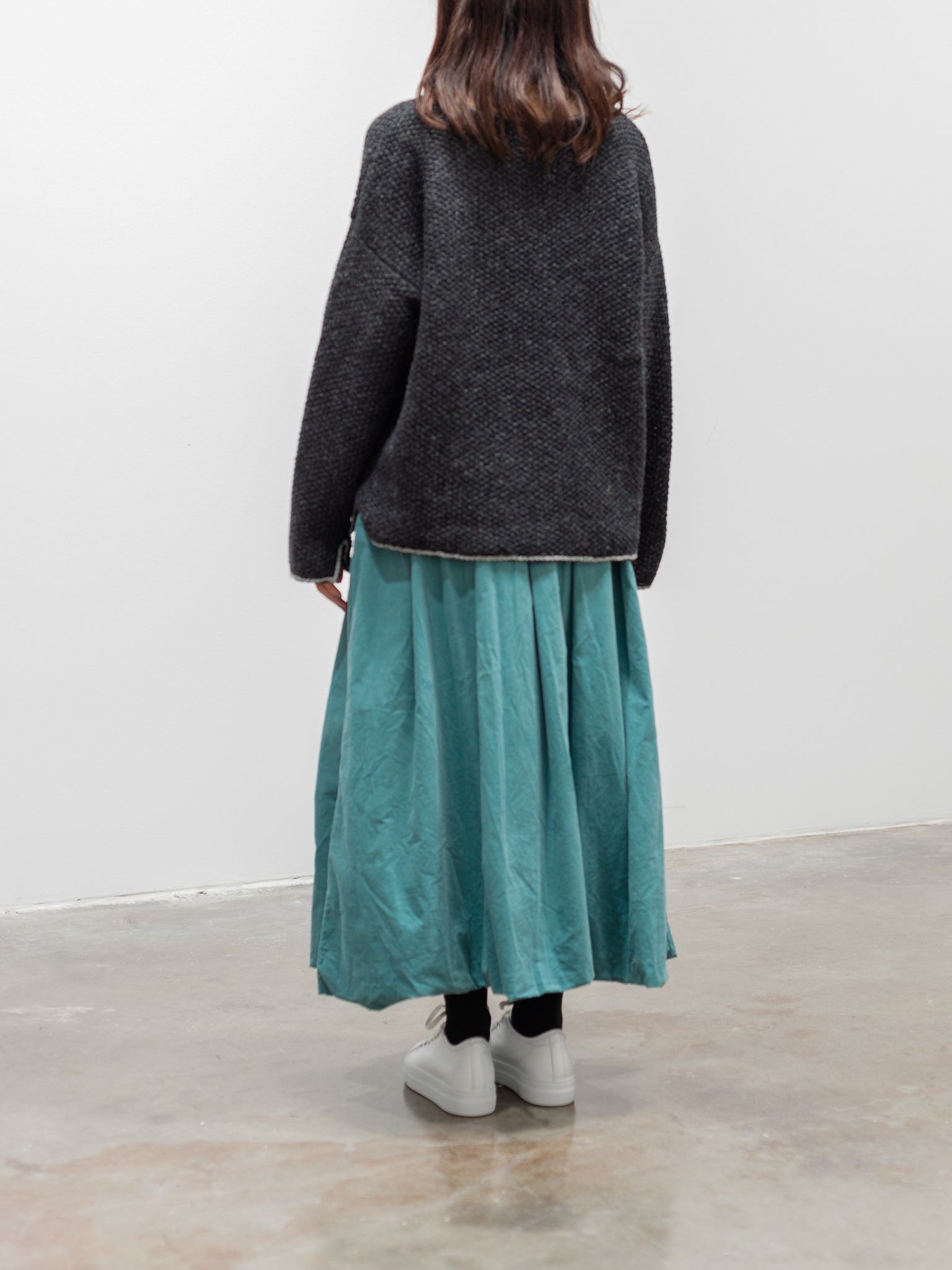 Namu Shop - ICHI Wool Contrast Hem Pullover Knit - Charcoal