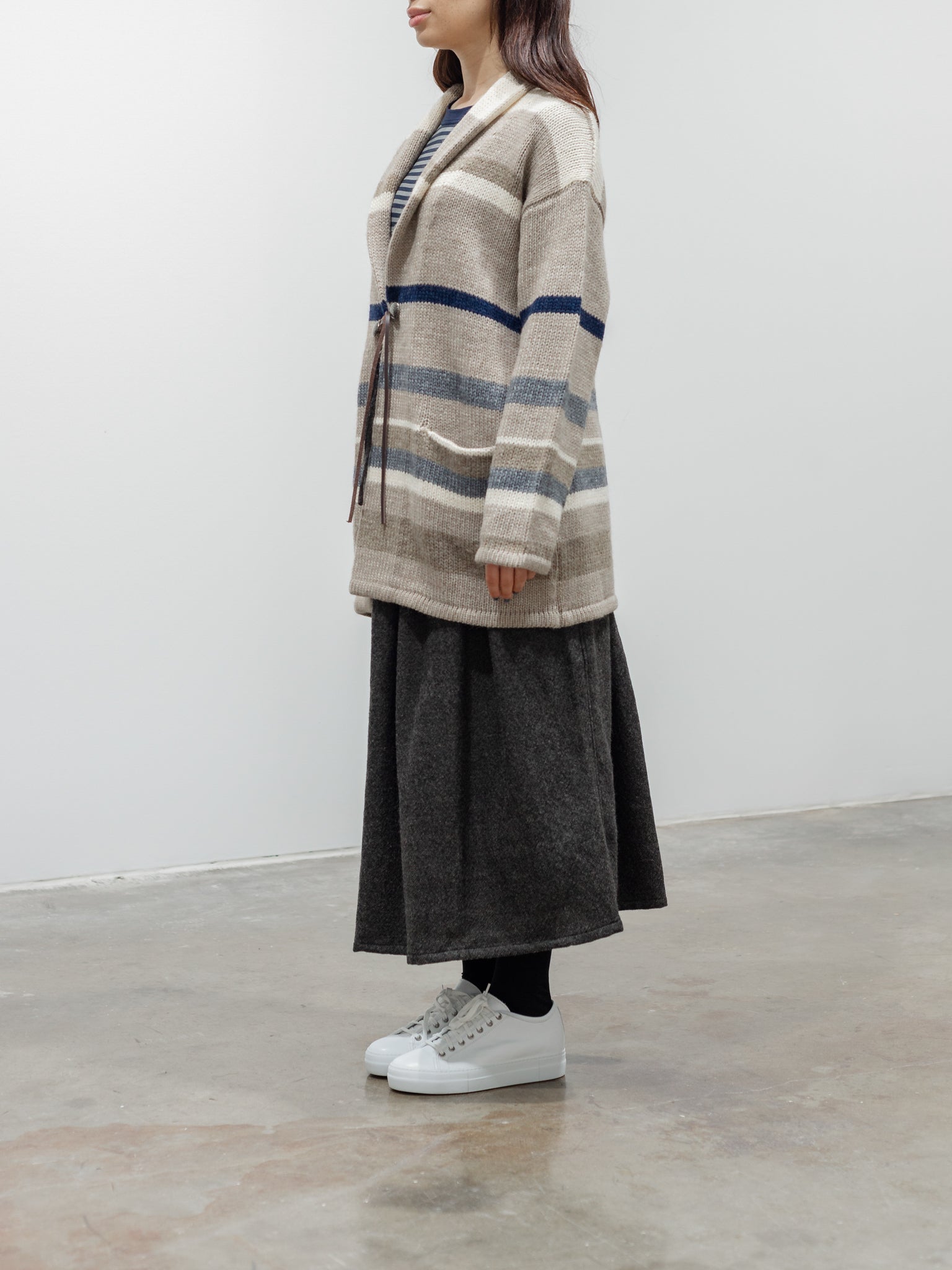 Namu Shop - ICHI Random Border Knit Cardigan - Beige